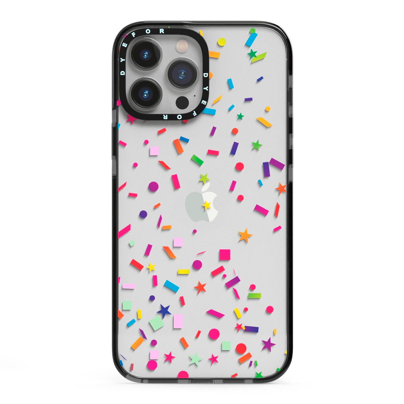 Confetti iPhone 13 Pro Max Black Impact Case on Silver phone