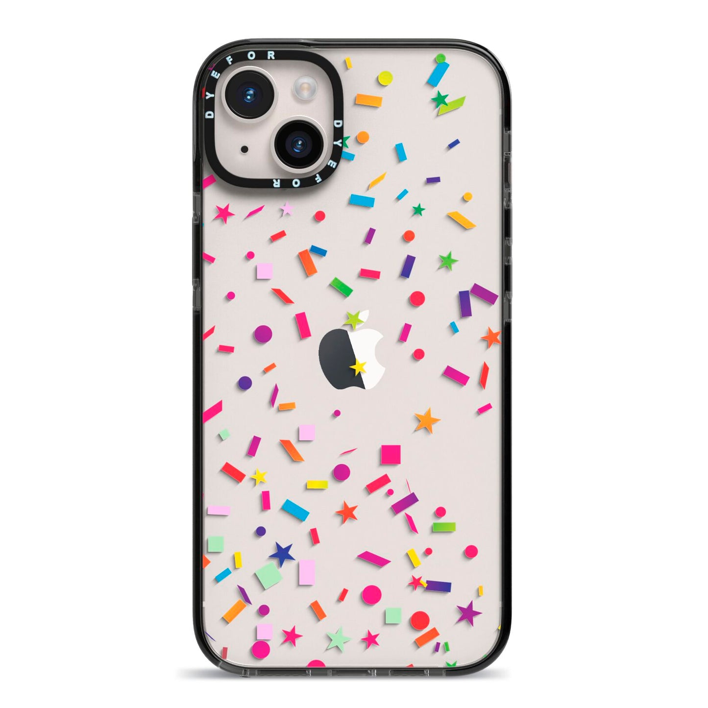 Confetti iPhone 14 Plus Black Impact Case on Silver phone