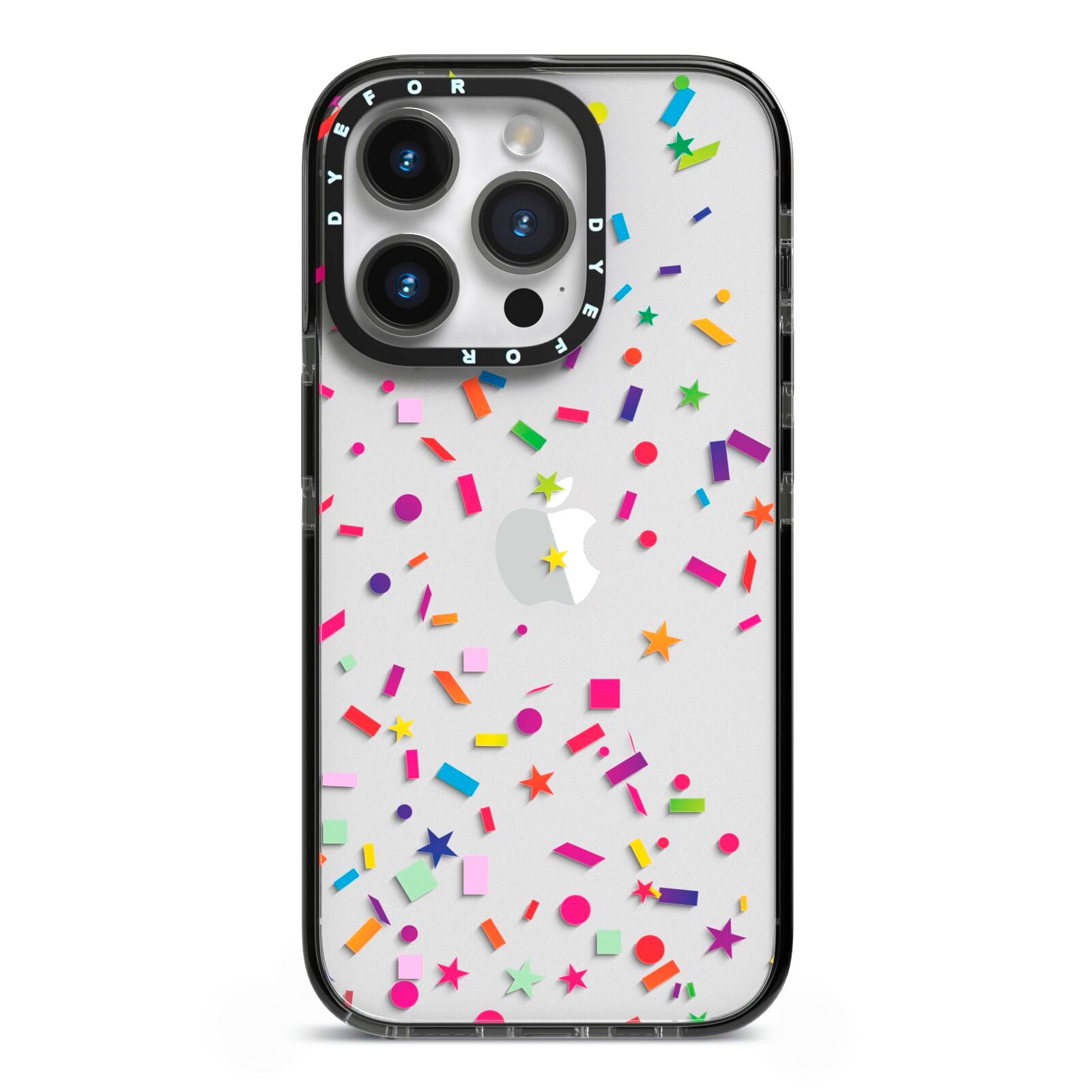 Confetti iPhone 14 Pro Black Impact Case on Silver phone