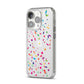 Confetti iPhone 14 Pro Clear Tough Case Silver Angled Image