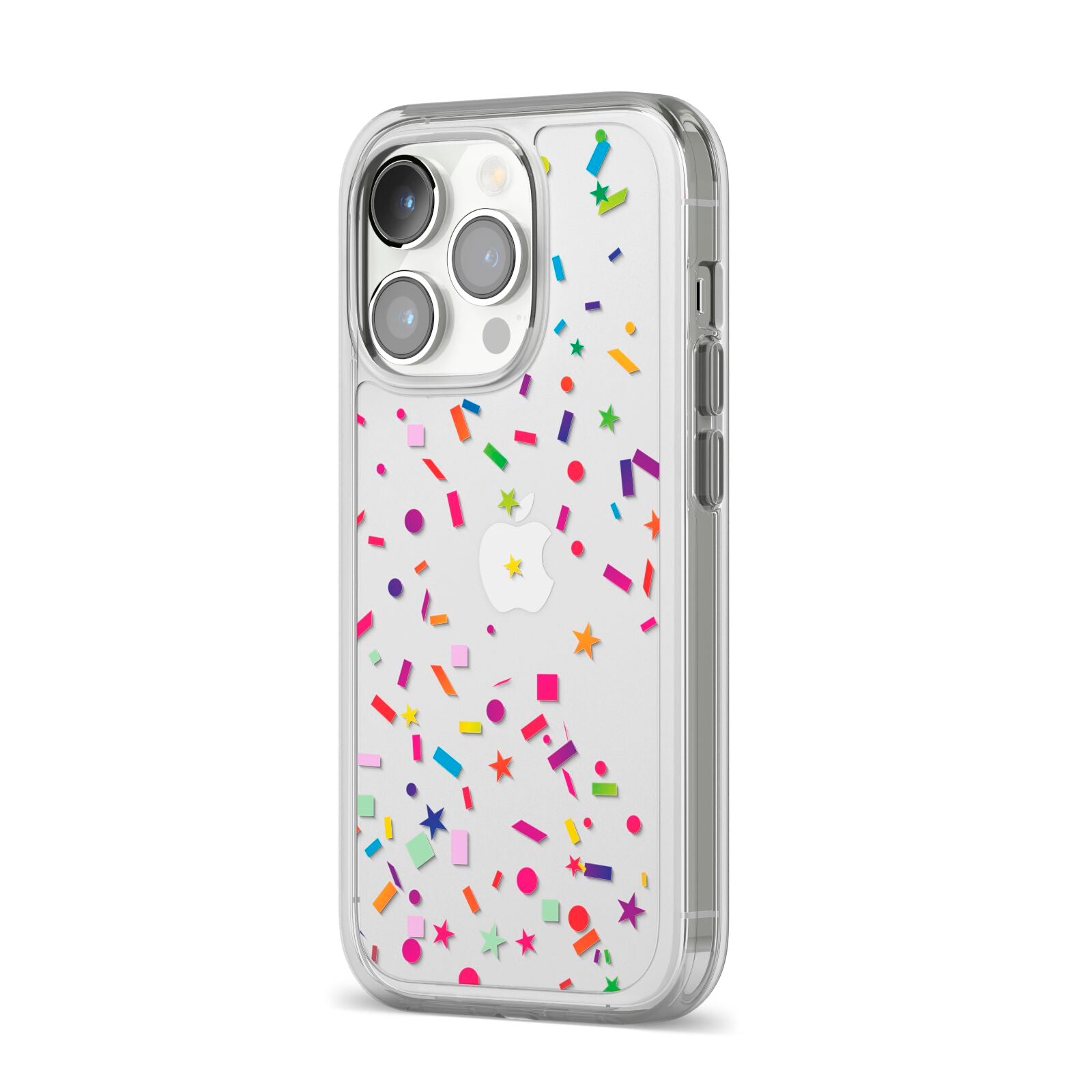 Confetti iPhone 14 Pro Clear Tough Case Silver Angled Image