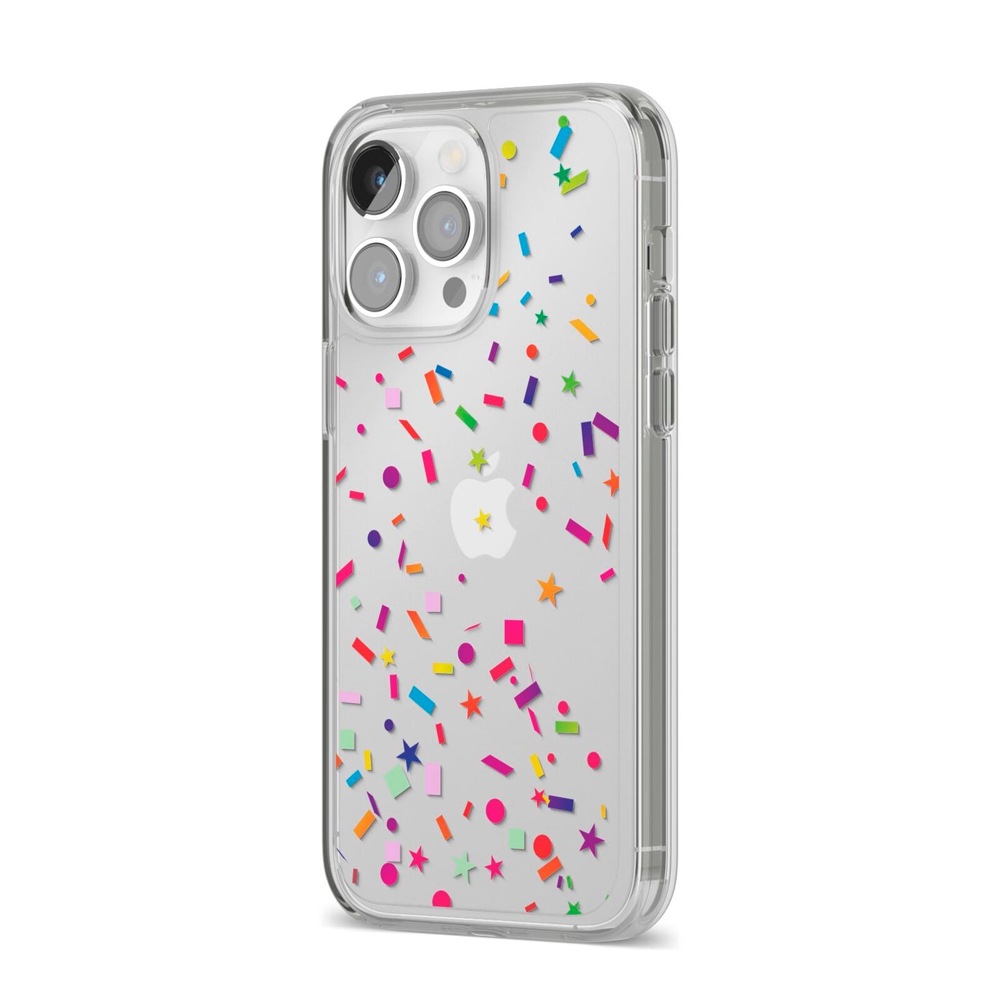 Confetti iPhone 14 Pro Max Clear Tough Case Silver Angled Image