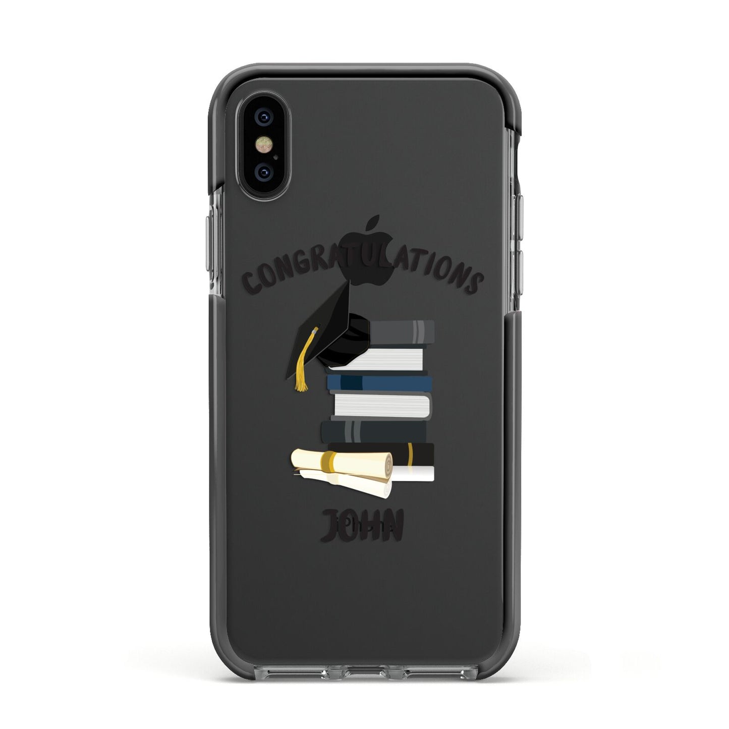 Congratulations Graduate Apple iPhone Xs Impact Case Black Edge on Black Phone