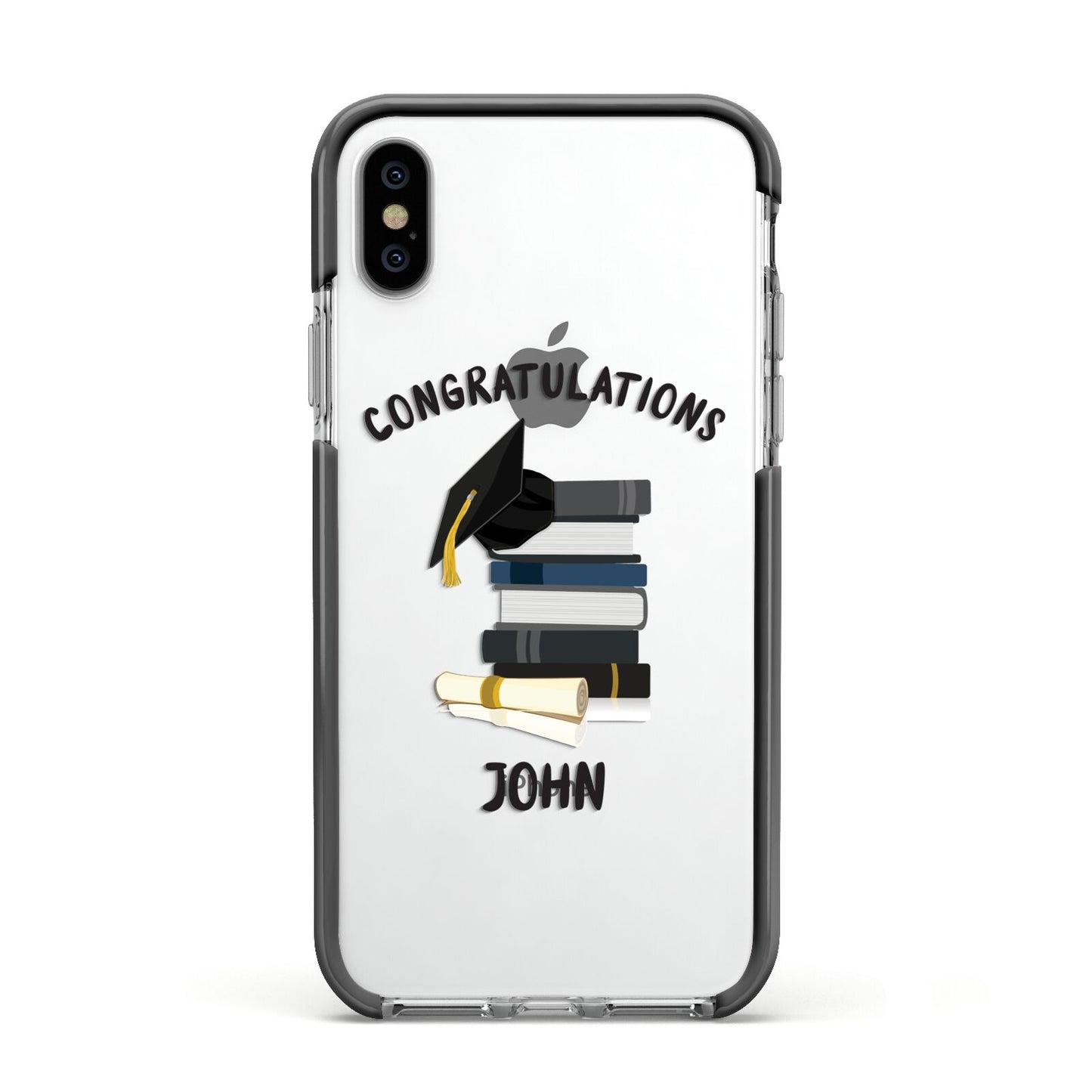 Congratulations Graduate Apple iPhone Xs Impact Case Black Edge on Silver Phone