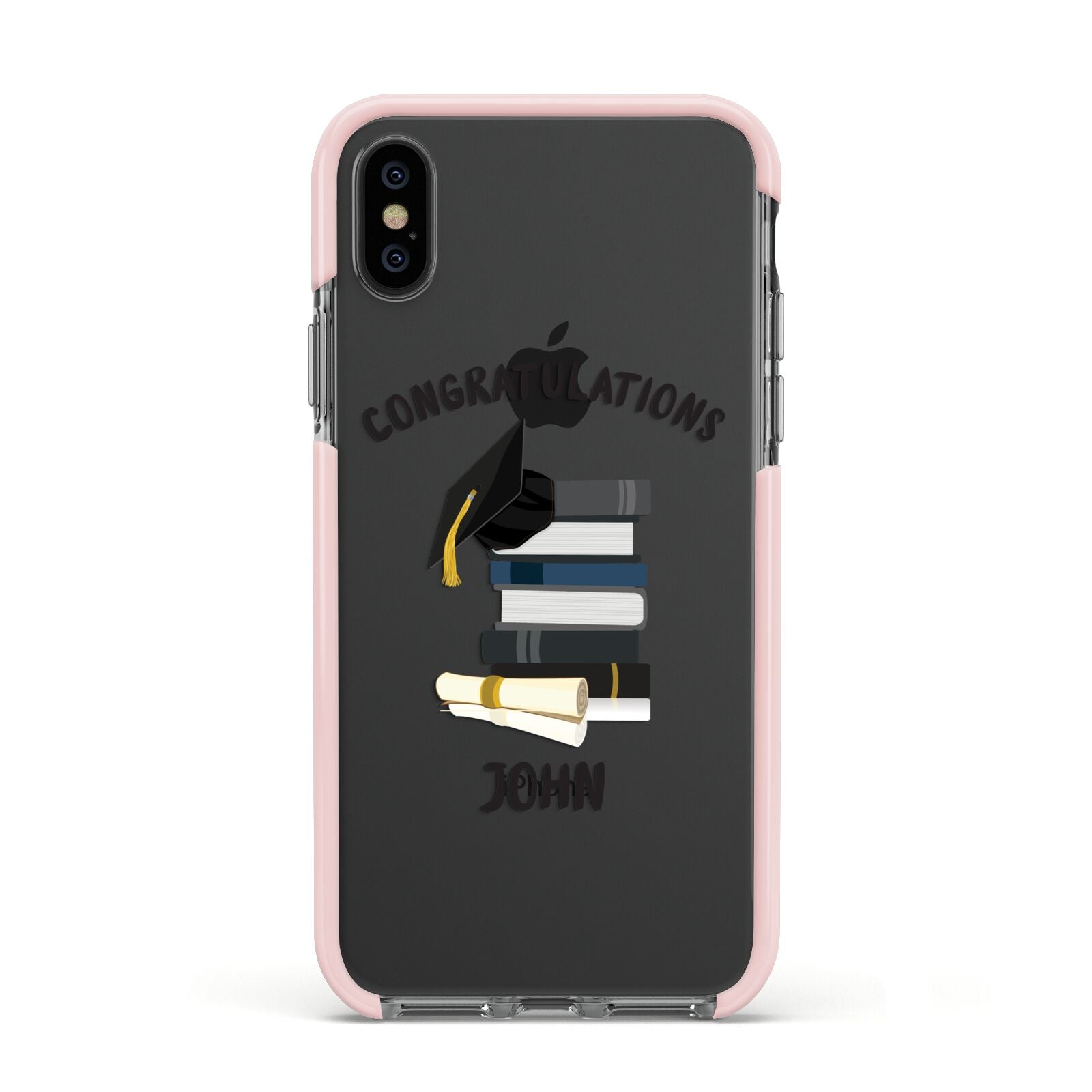 Congratulations Graduate Apple iPhone Xs Impact Case Pink Edge on Black Phone