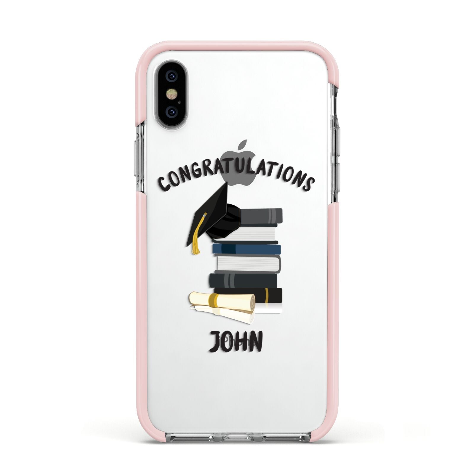 Congratulations Graduate Apple iPhone Xs Impact Case Pink Edge on Silver Phone