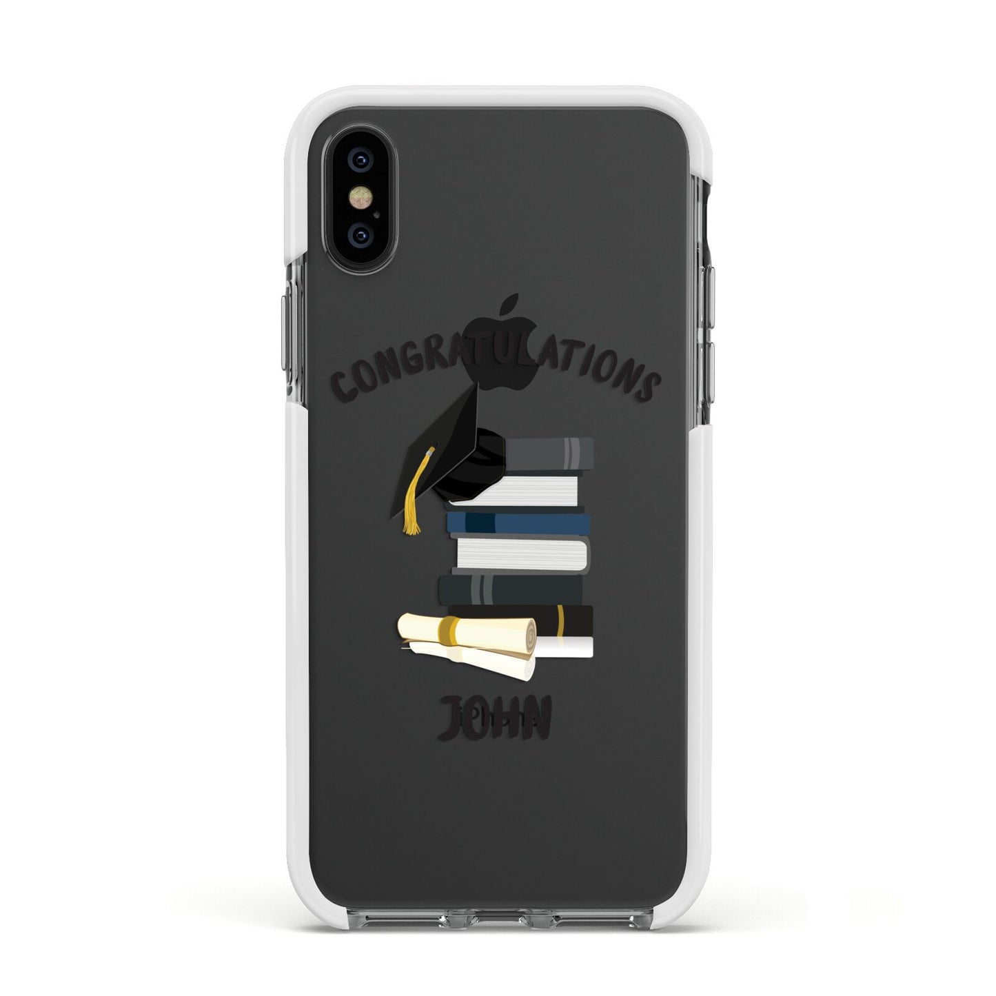 Congratulations Graduate Apple iPhone Xs Impact Case White Edge on Black Phone