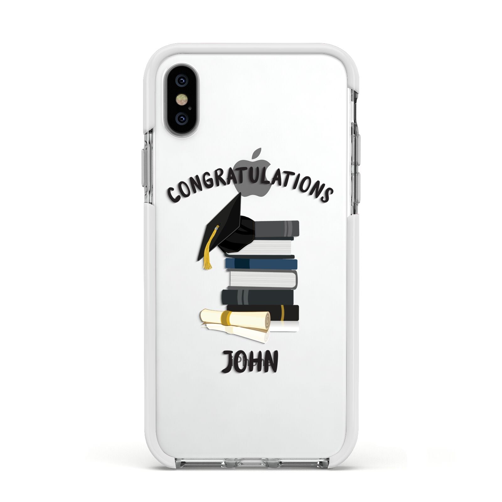 Congratulations Graduate Apple iPhone Xs Impact Case White Edge on Silver Phone