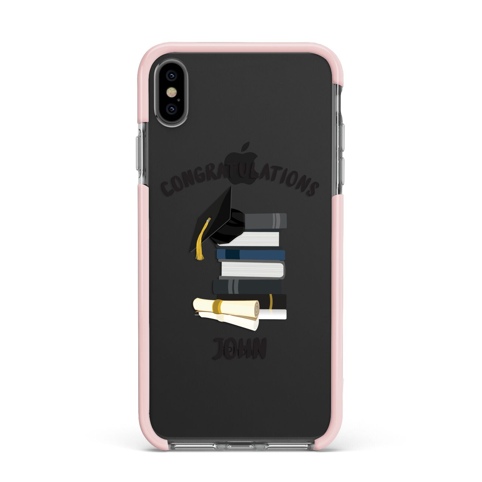 Congratulations Graduate Apple iPhone Xs Max Impact Case Pink Edge on Black Phone