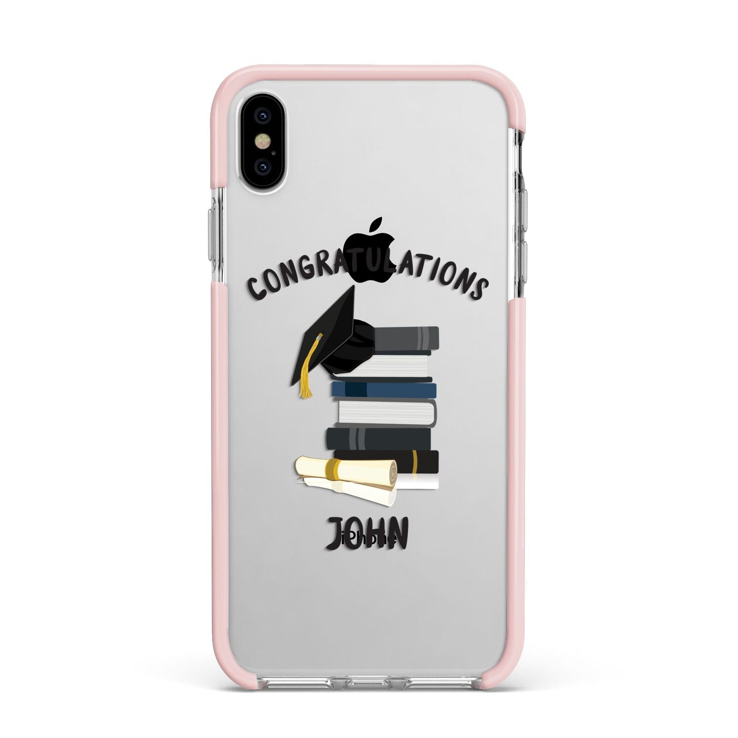 Congratulations Graduate Apple iPhone Xs Max Impact Case Pink Edge on Silver Phone