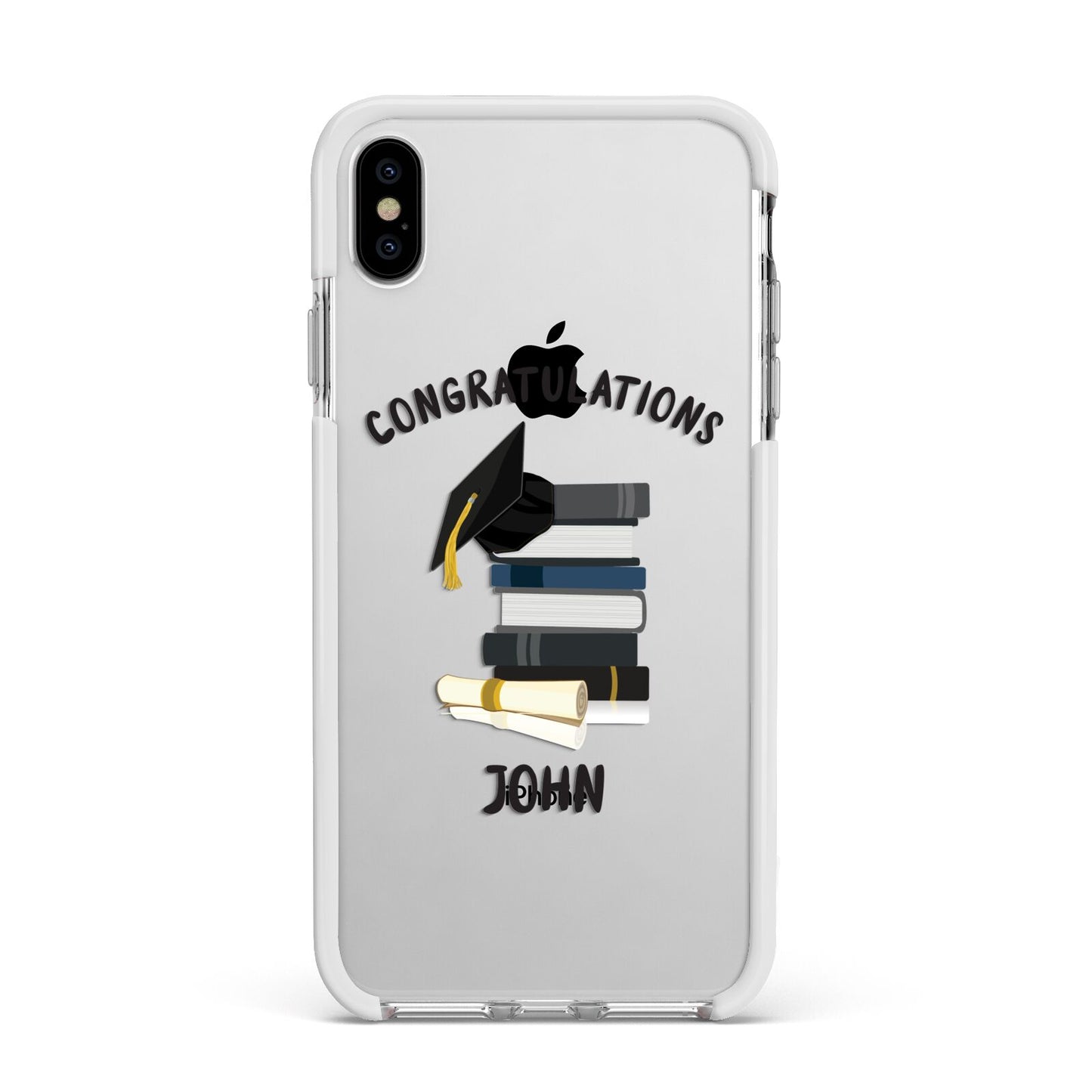 Congratulations Graduate Apple iPhone Xs Max Impact Case White Edge on Silver Phone