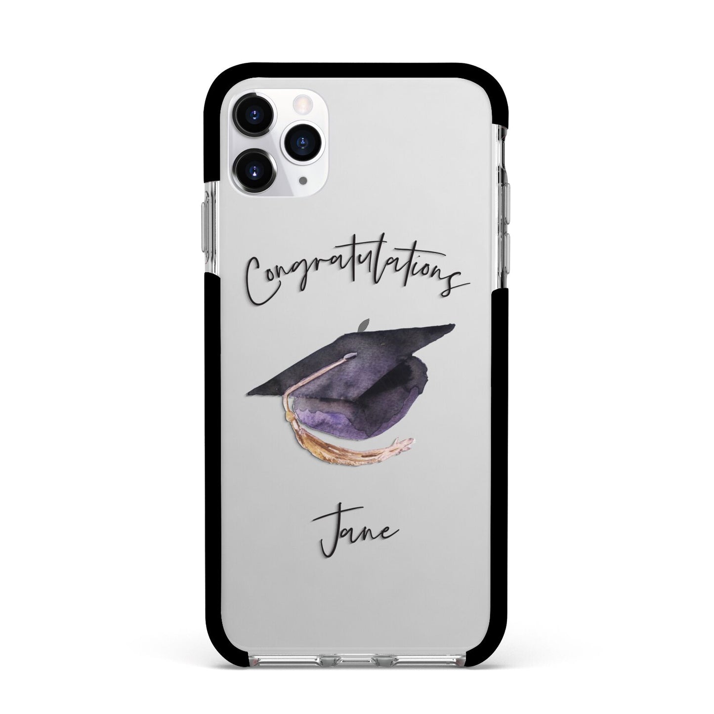 Congratulations Graduate Custom Apple iPhone 11 Pro Max in Silver with Black Impact Case