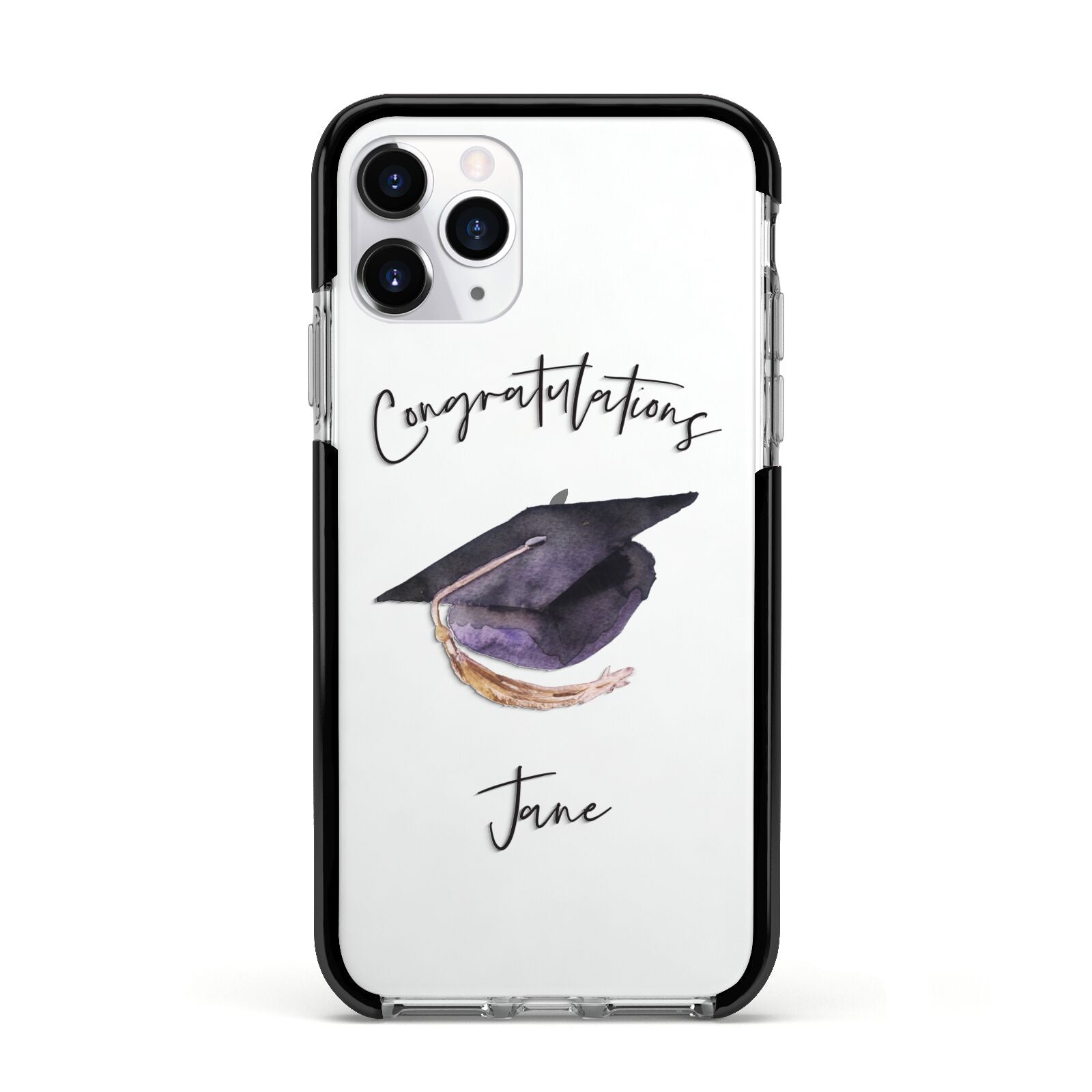 Congratulations Graduate Custom Apple iPhone 11 Pro in Silver with Black Impact Case