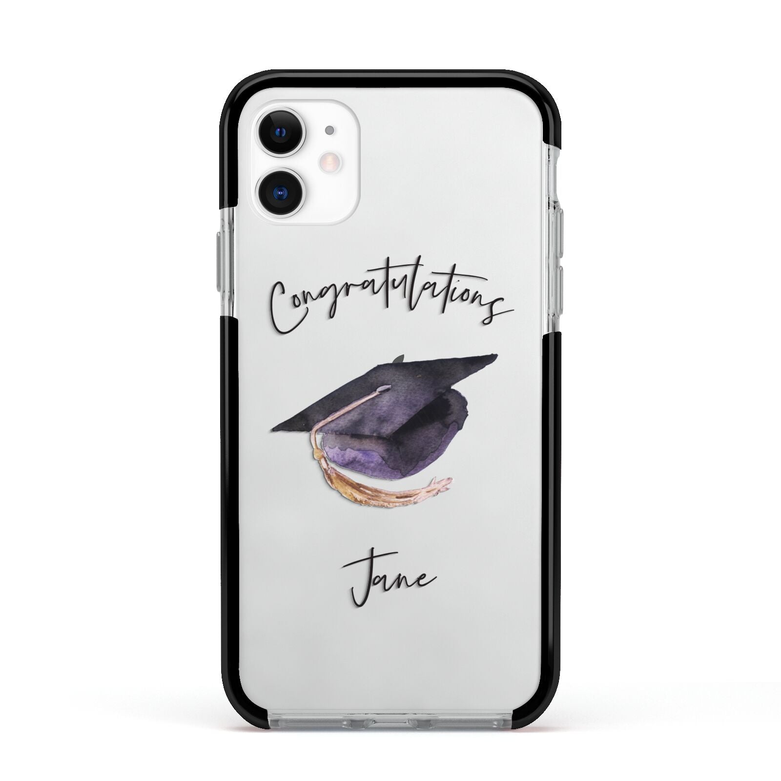 Congratulations Graduate Custom Apple iPhone 11 in White with Black Impact Case