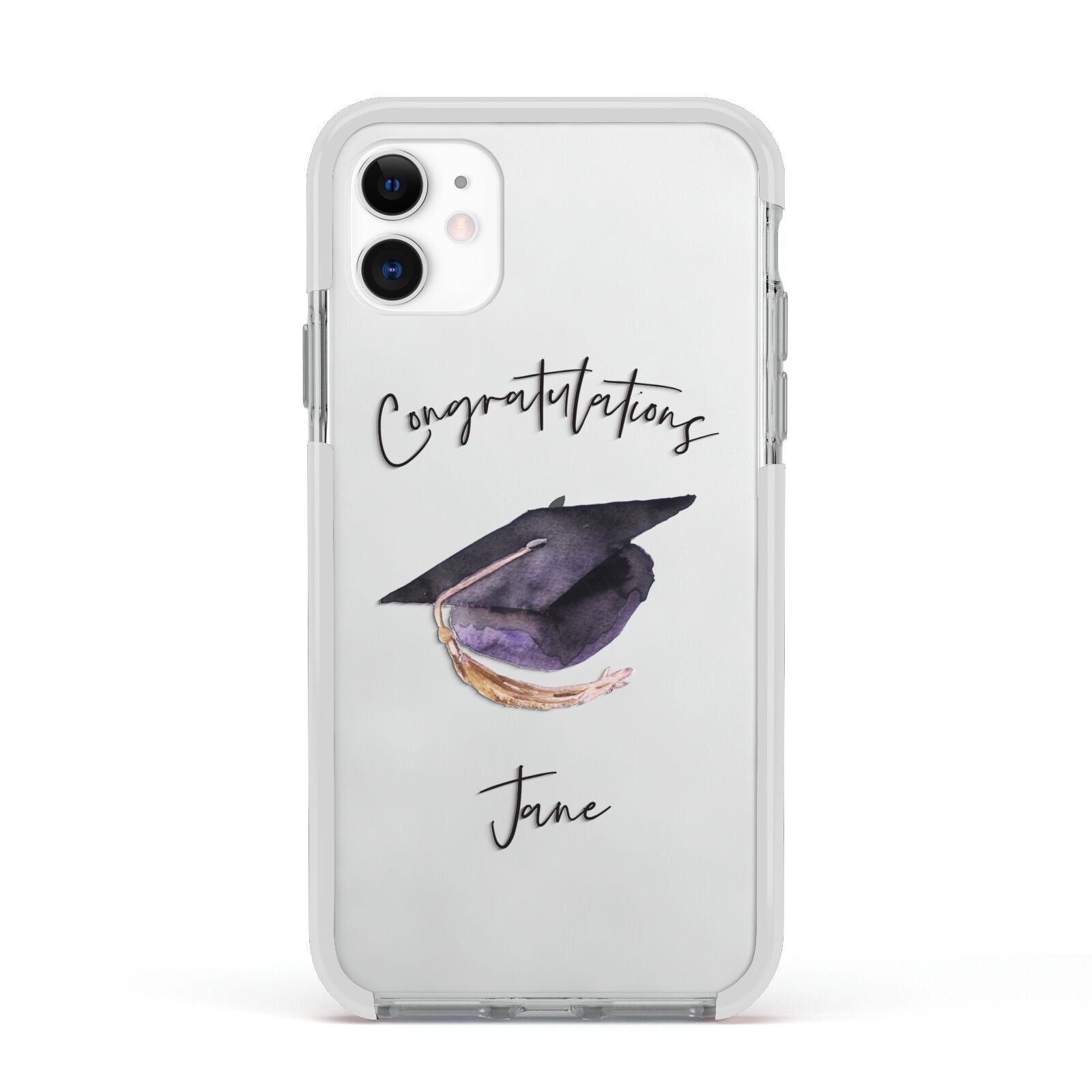 Congratulations Graduate Custom Apple iPhone 11 in White with White Impact Case