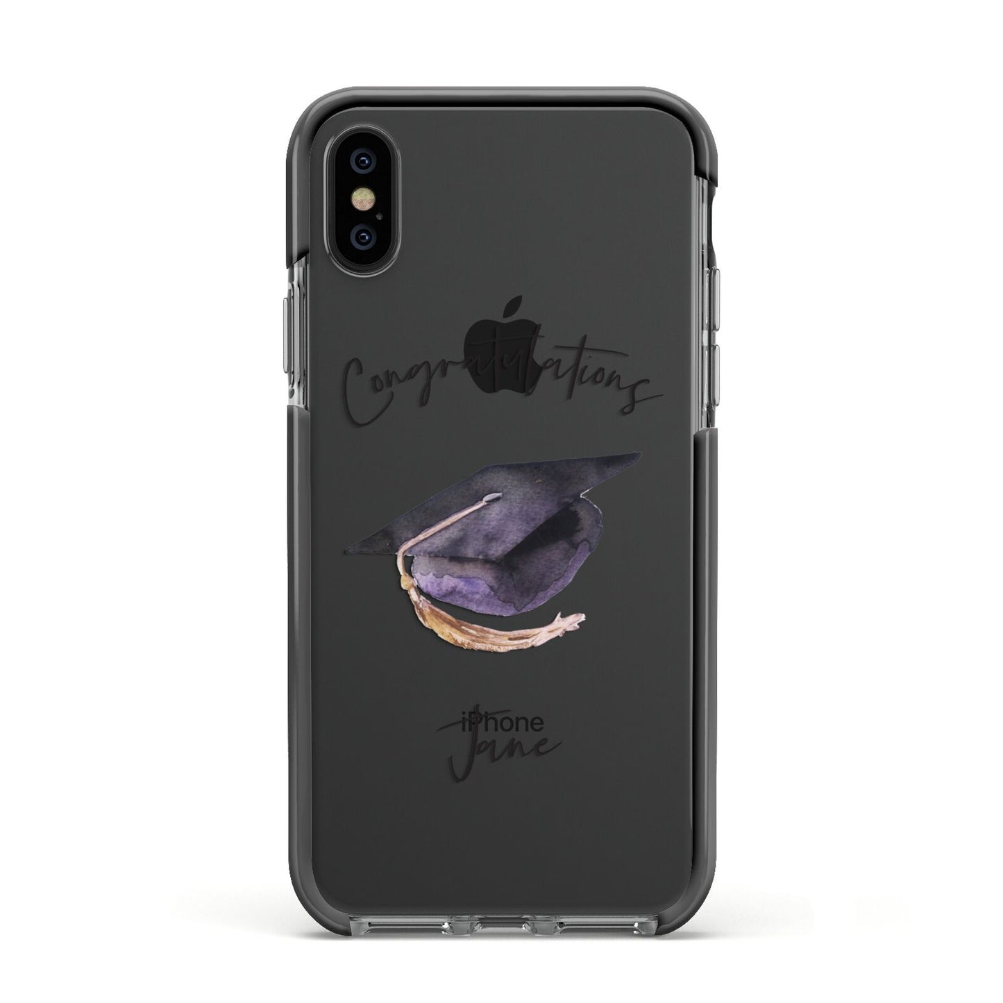 Congratulations Graduate Custom Apple iPhone Xs Impact Case Black Edge on Black Phone