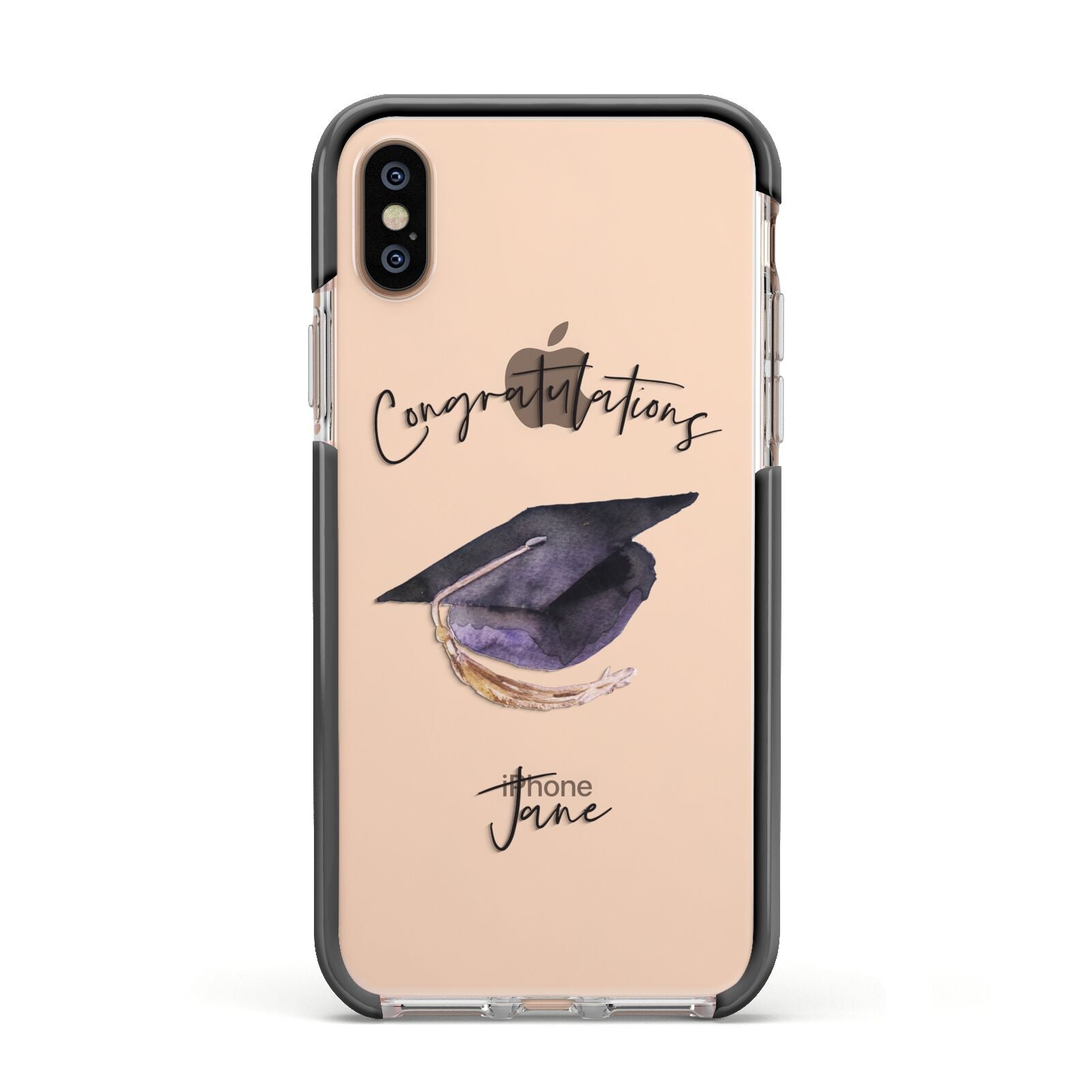 Congratulations Graduate Custom Apple iPhone Xs Impact Case Black Edge on Gold Phone