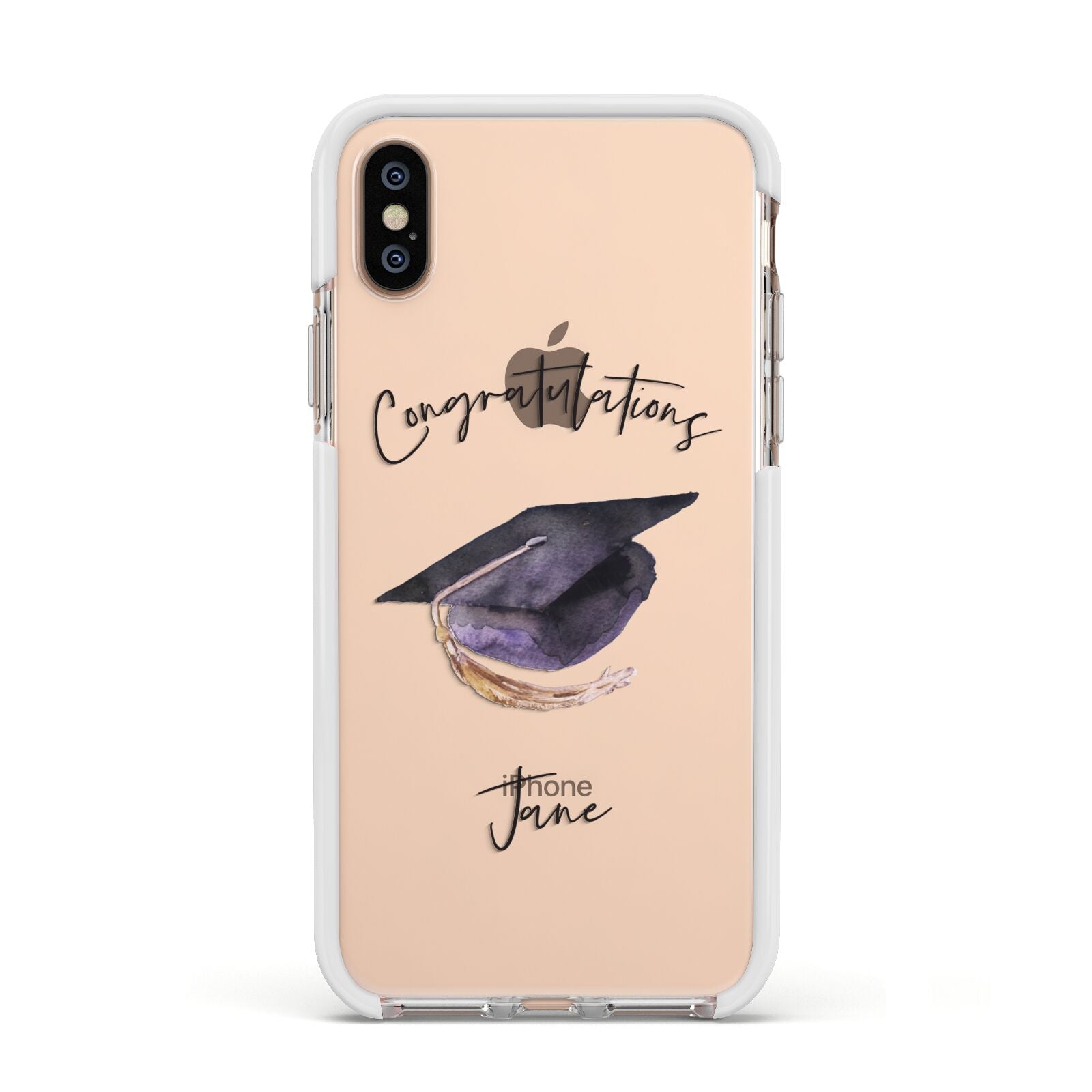 Congratulations Graduate Custom Apple iPhone Xs Impact Case White Edge on Gold Phone