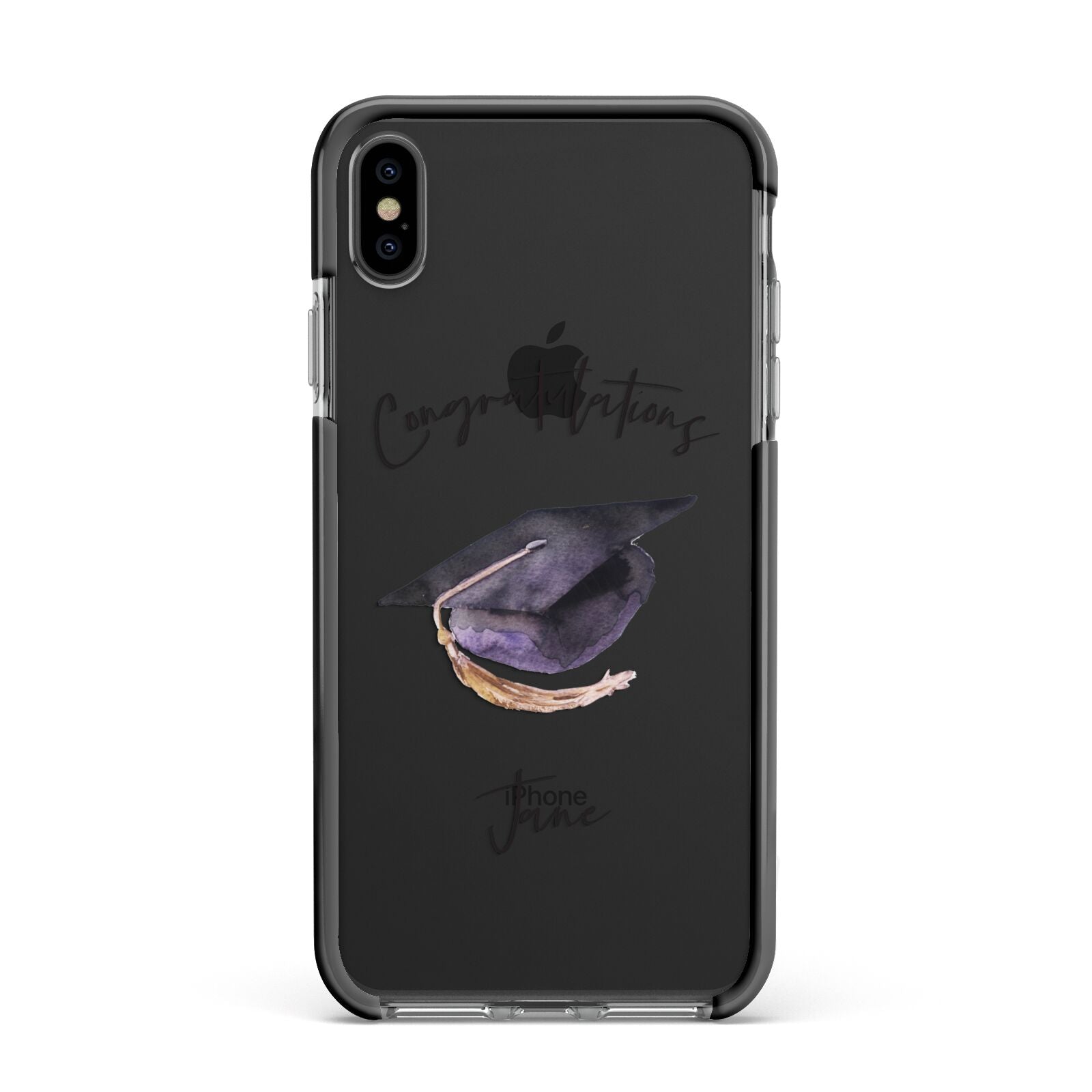 Congratulations Graduate Custom Apple iPhone Xs Max Impact Case Black Edge on Black Phone