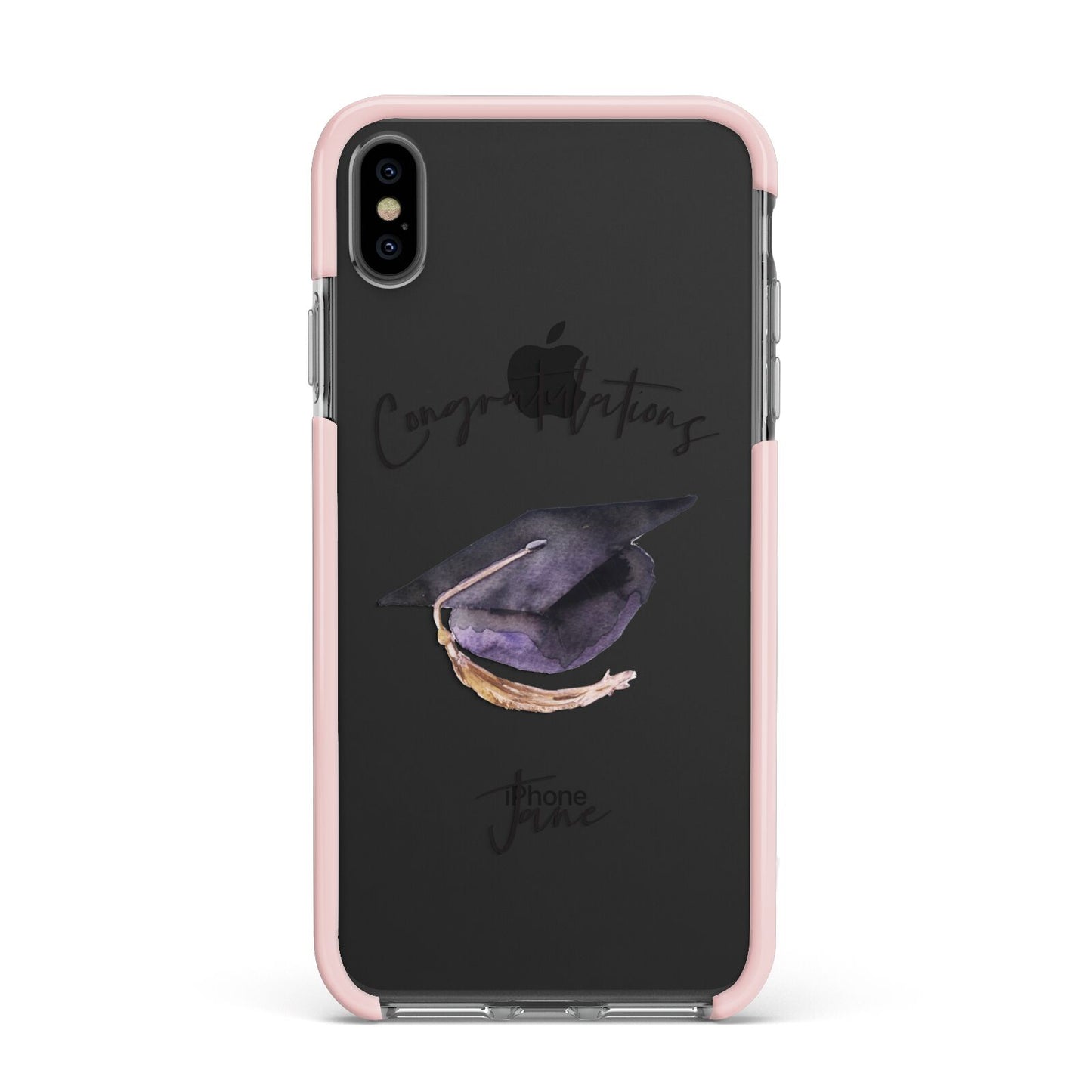 Congratulations Graduate Custom Apple iPhone Xs Max Impact Case Pink Edge on Black Phone