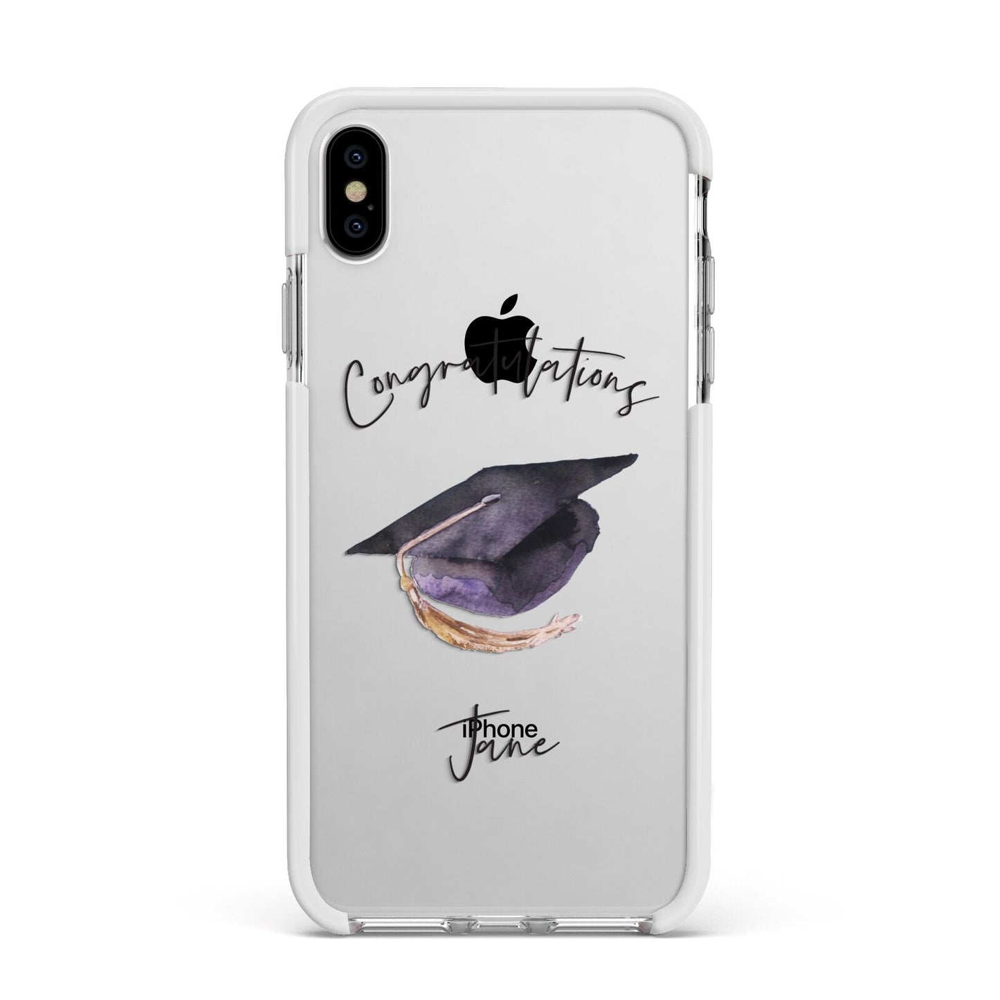 Congratulations Graduate Custom Apple iPhone Xs Max Impact Case White Edge on Silver Phone