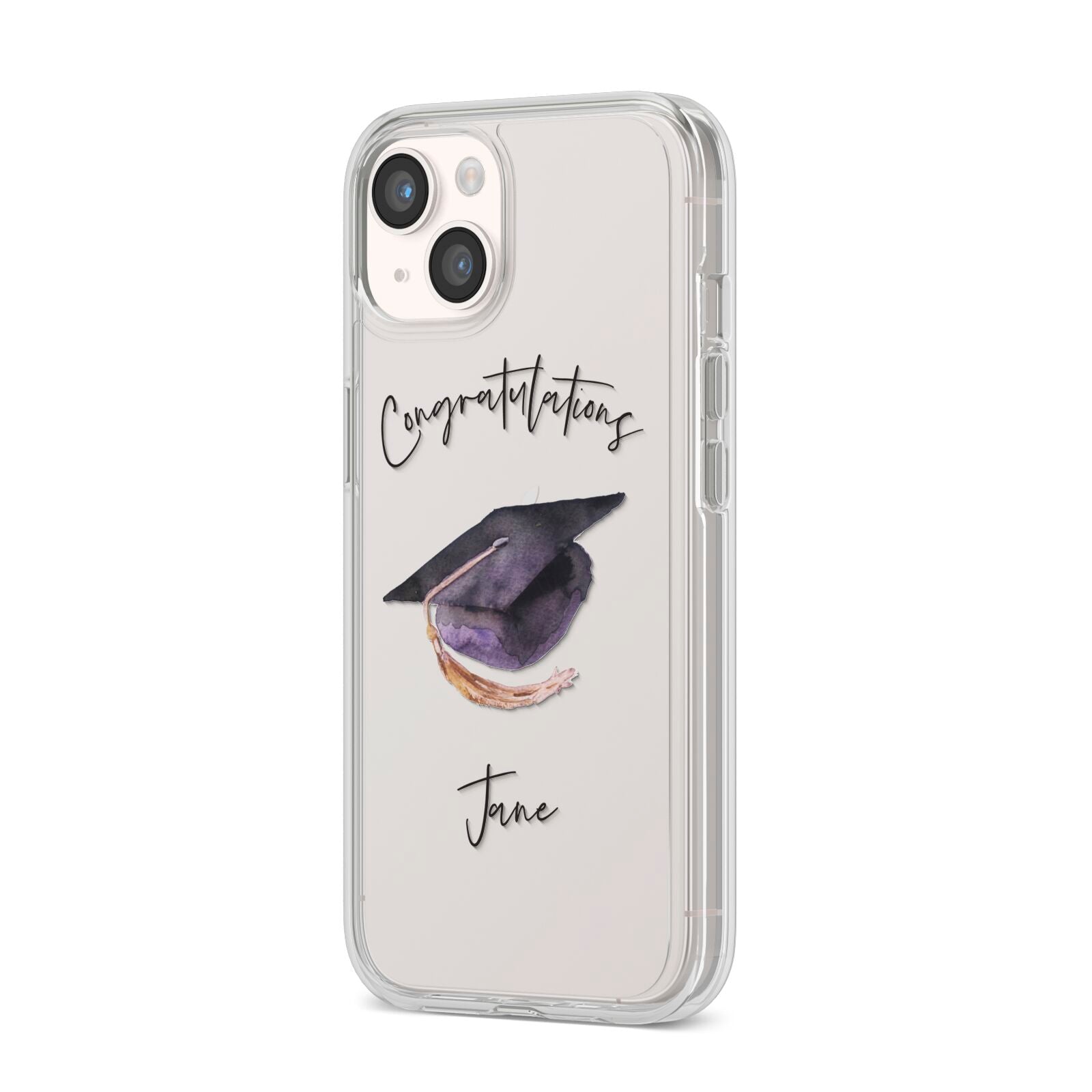 Congratulations Graduate Custom iPhone 14 Clear Tough Case Starlight Angled Image