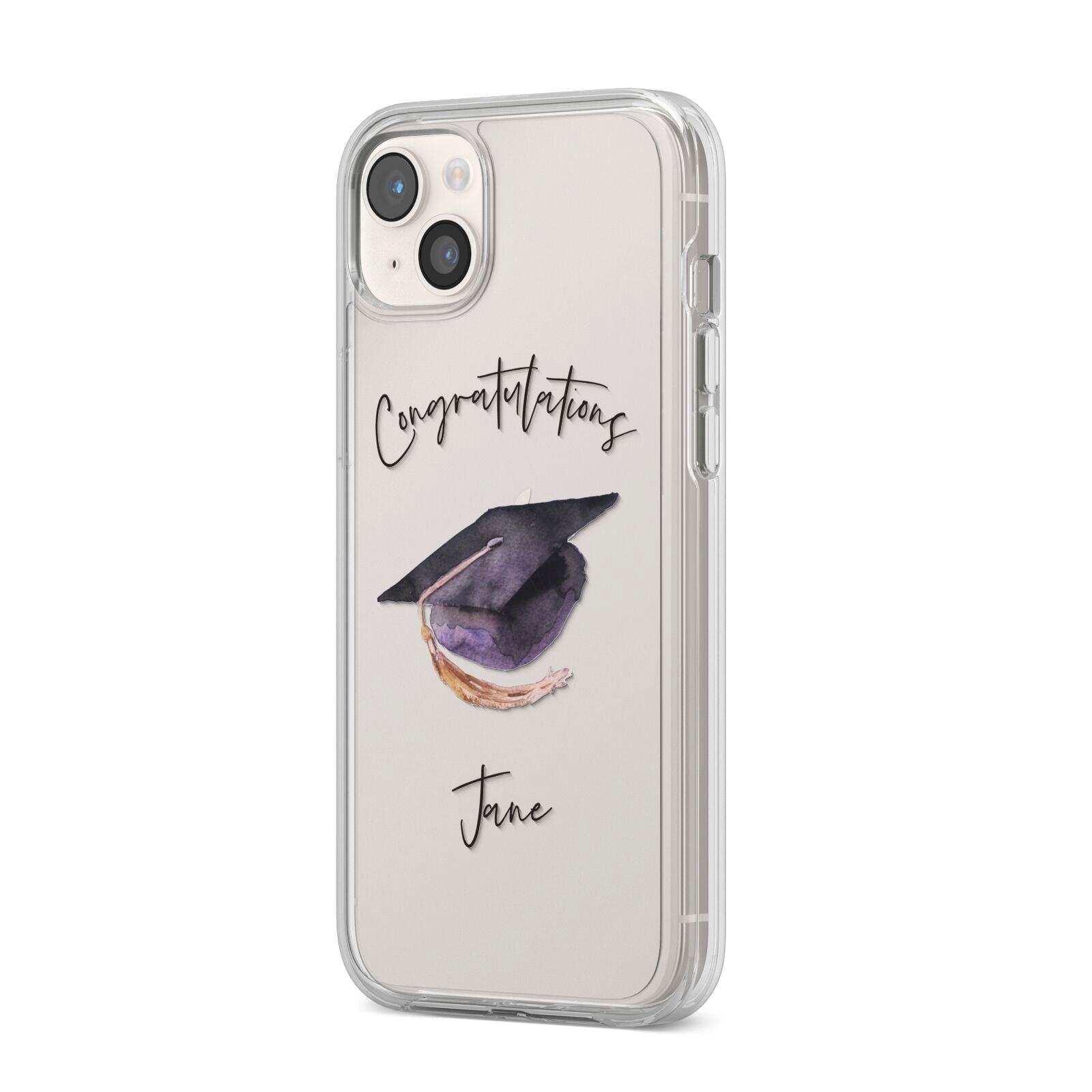 Congratulations Graduate Custom iPhone 14 Plus Clear Tough Case Starlight Angled Image