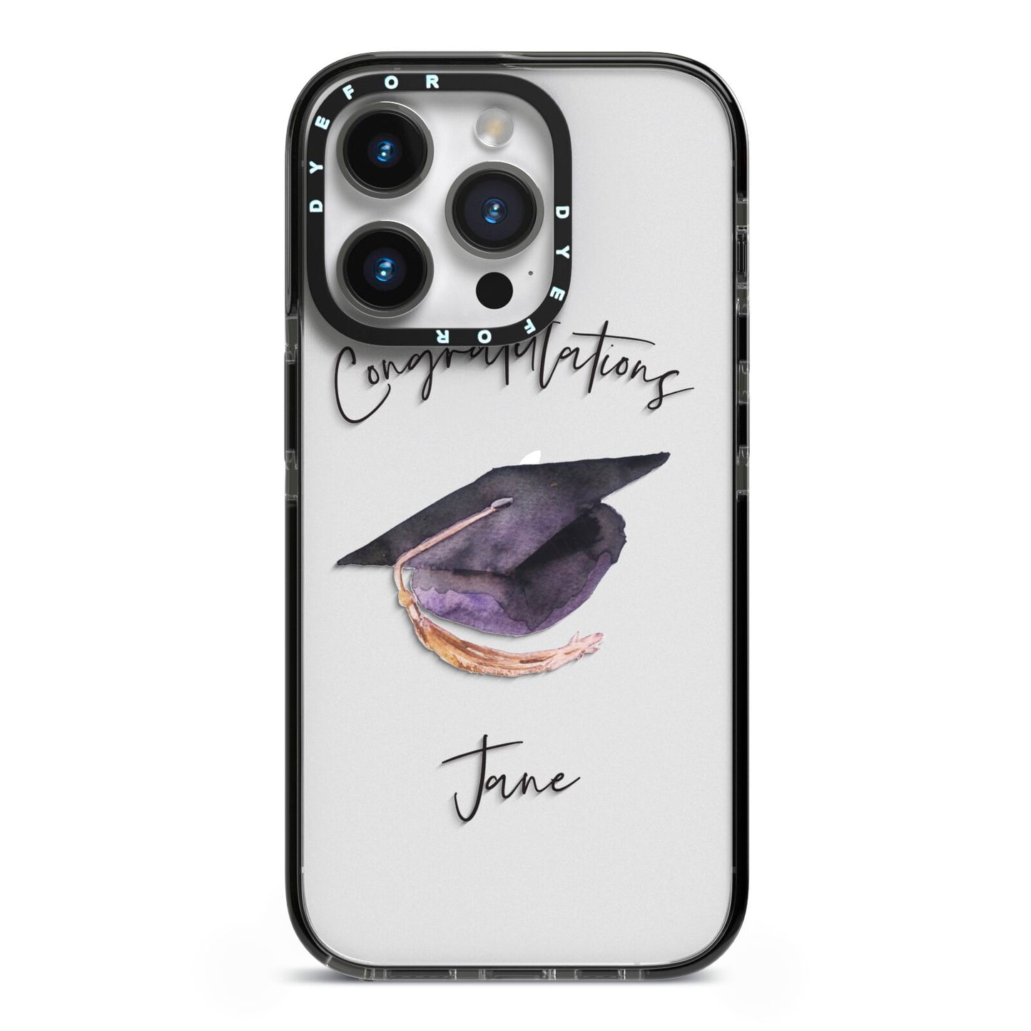 Congratulations Graduate Custom iPhone 14 Pro Black Impact Case on Silver phone