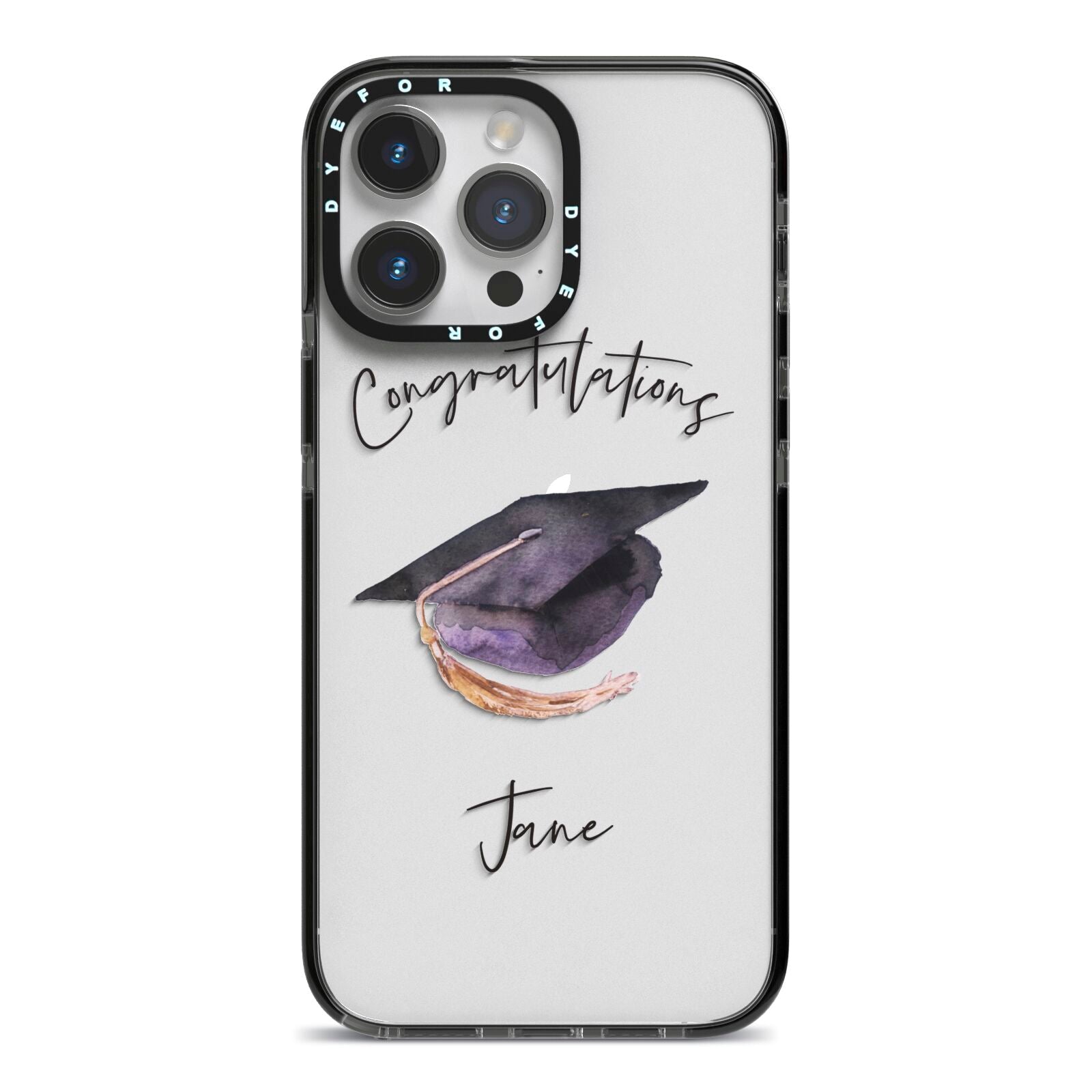 Congratulations Graduate Custom iPhone 14 Pro Max Black Impact Case on Silver phone