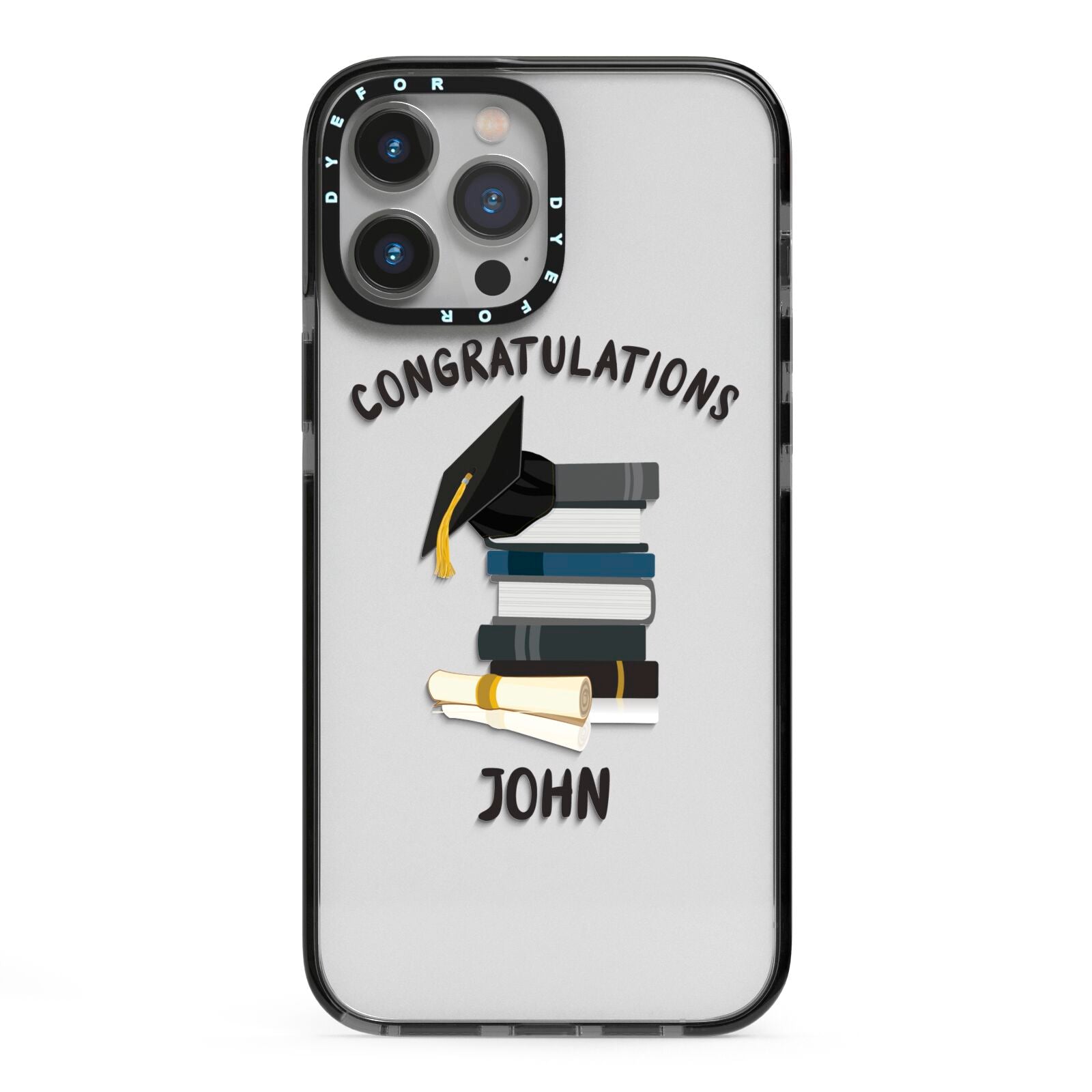 Congratulations Graduate iPhone 13 Pro Max Black Impact Case on Silver phone