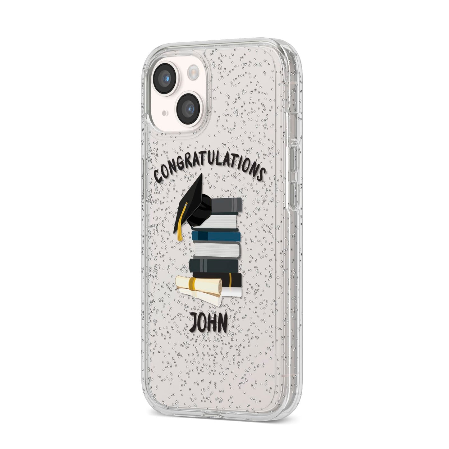 Congratulations Graduate iPhone 14 Glitter Tough Case Starlight Angled Image