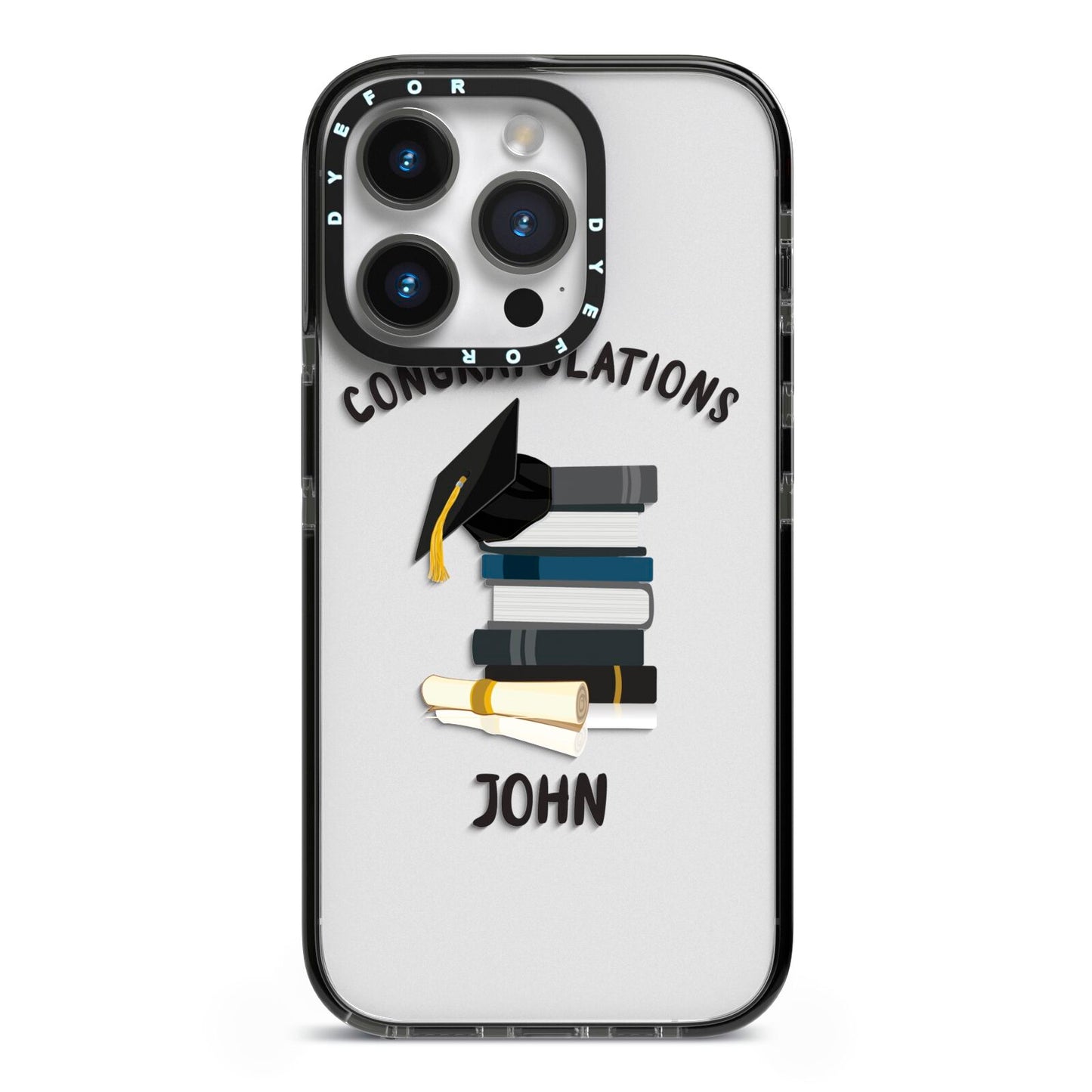 Congratulations Graduate iPhone 14 Pro Black Impact Case on Silver phone