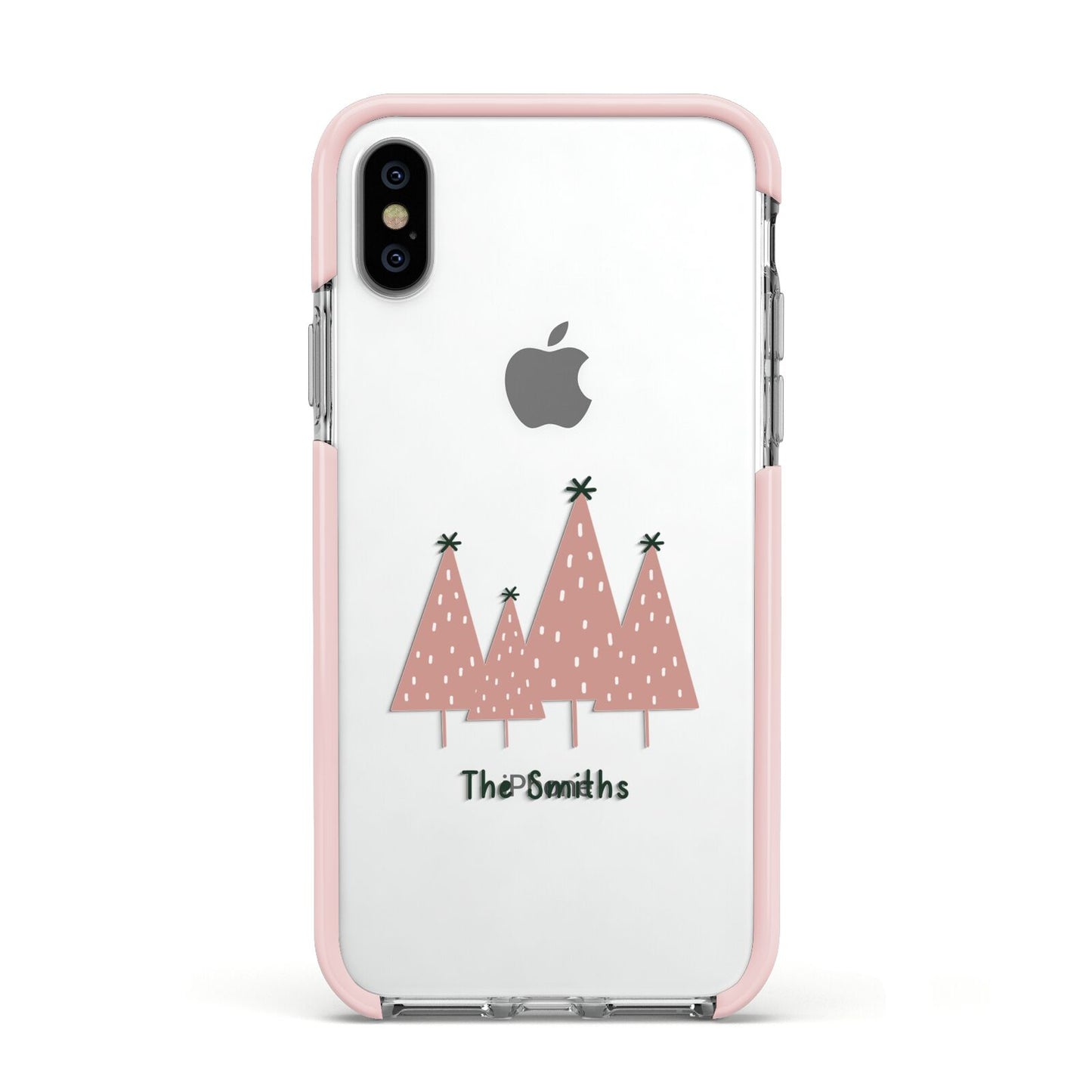 Contemporary Christmas Personalised Apple iPhone Xs Impact Case Pink Edge on Silver Phone