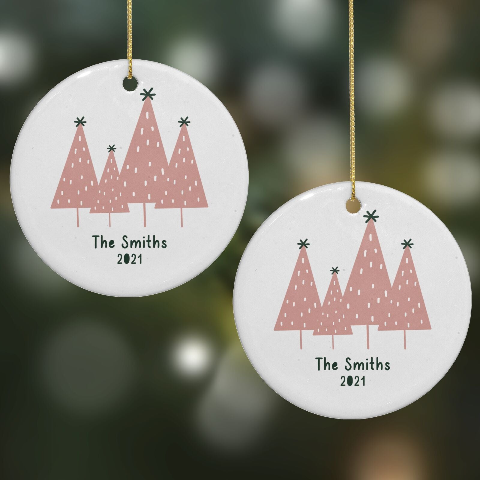 Contemporary Christmas Personalised Round Decoration on Christmas Background