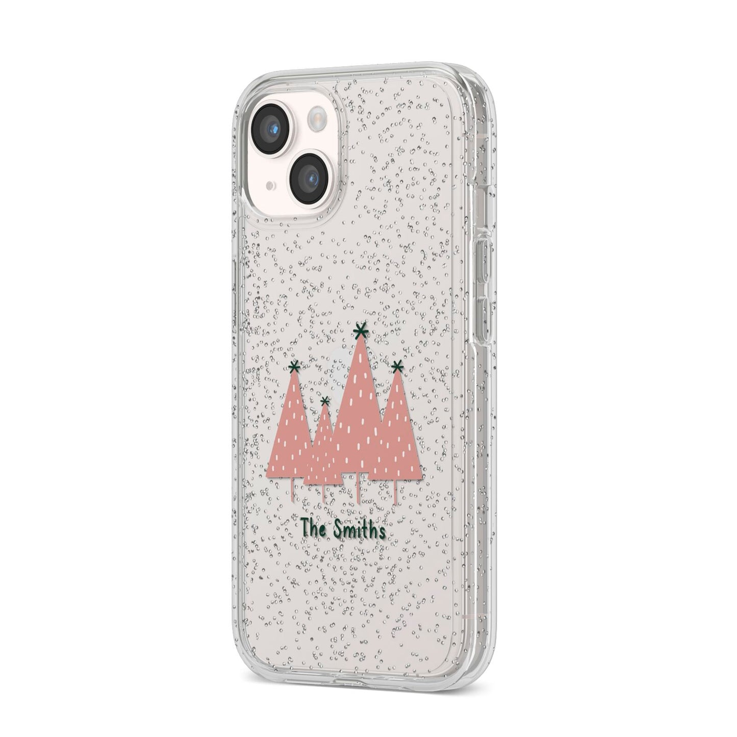 Contemporary Christmas Personalised iPhone 14 Glitter Tough Case Starlight Angled Image