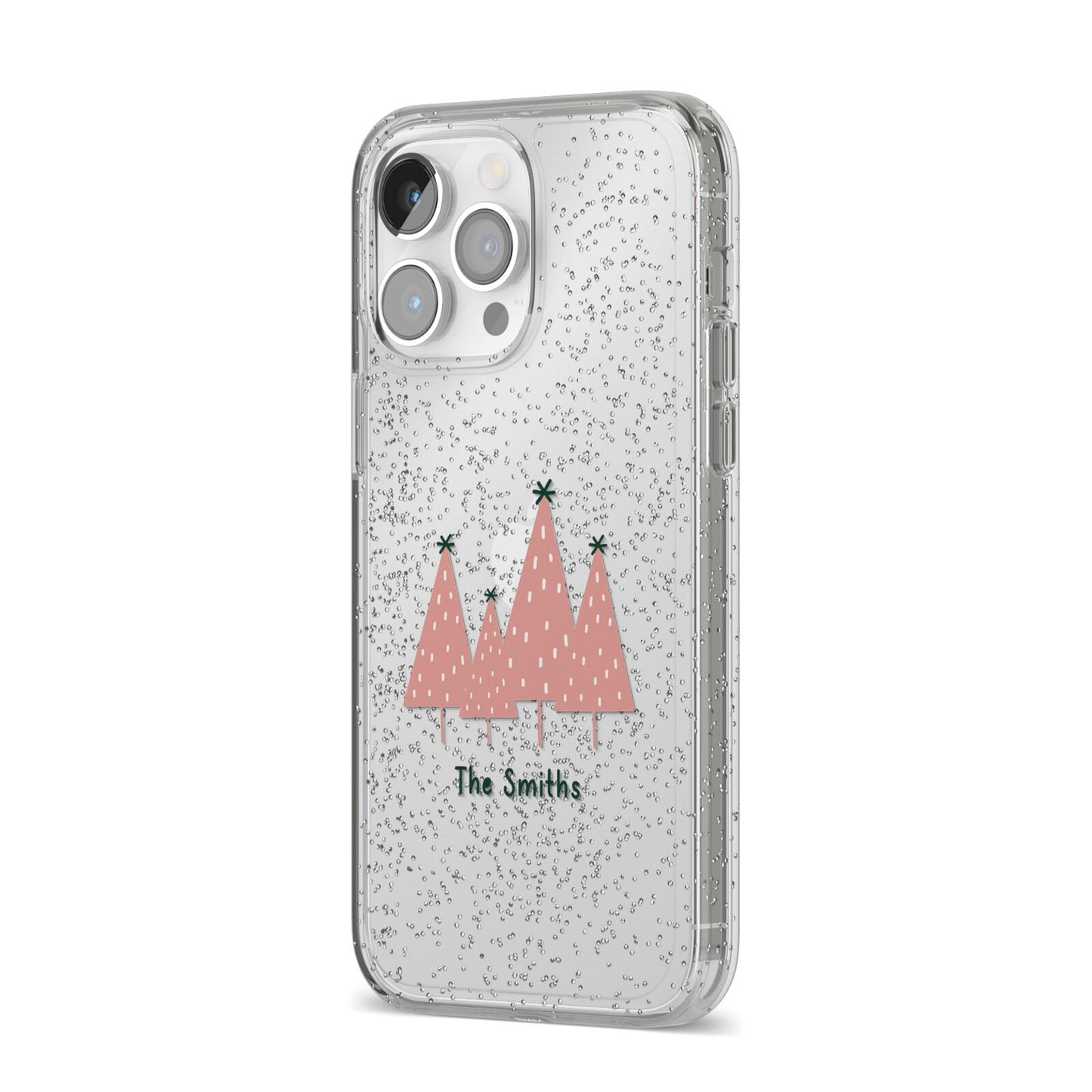 Contemporary Christmas Personalised iPhone 14 Pro Max Glitter Tough Case Silver Angled Image