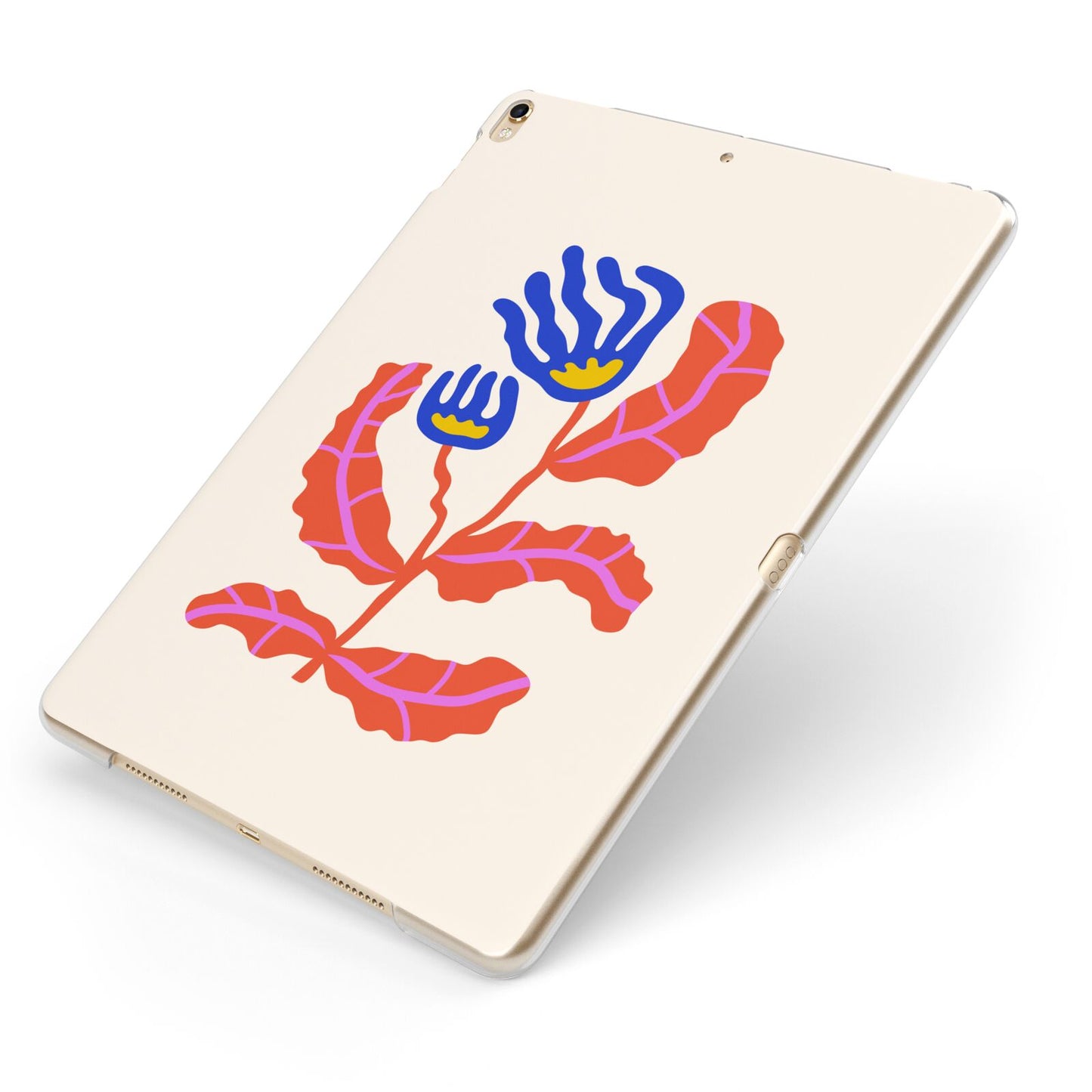 Contemporary Floral Apple iPad Case on Gold iPad Side View