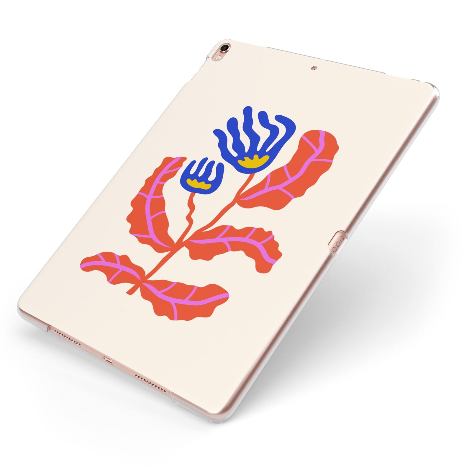 Contemporary Floral Apple iPad Case on Rose Gold iPad Side View