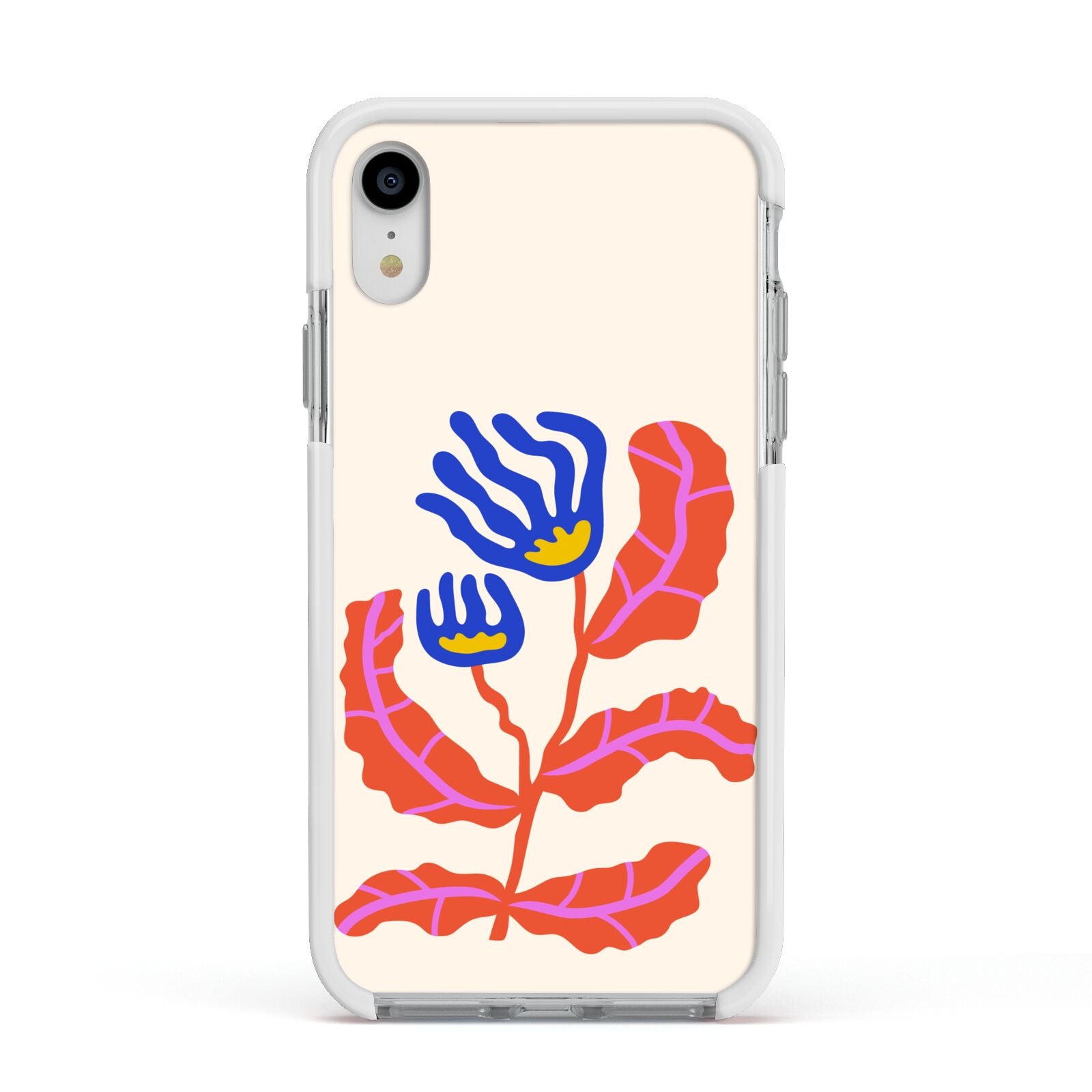 Contemporary Floral Apple iPhone XR Impact Case White Edge on Silver Phone