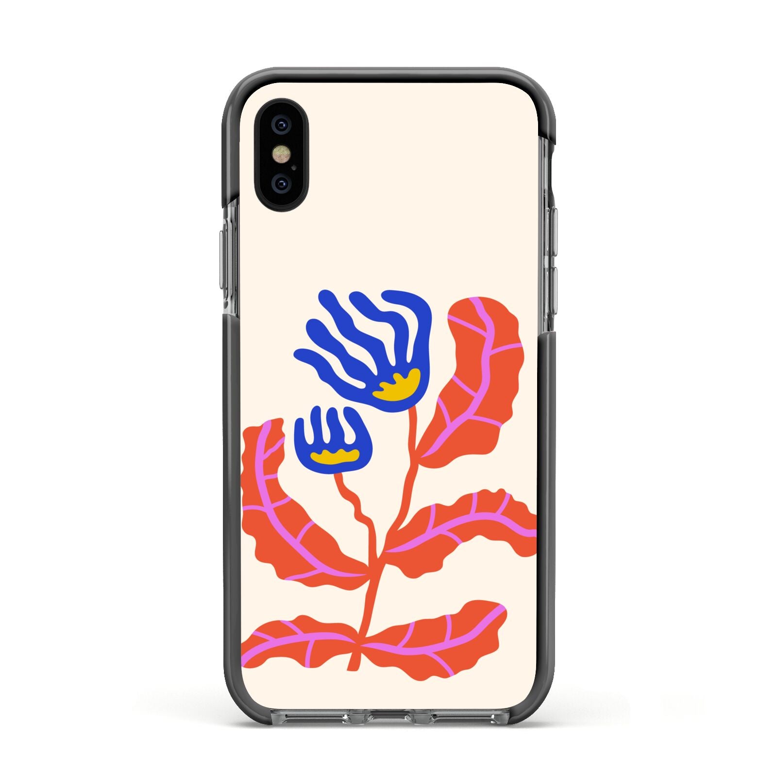 Contemporary Floral Apple iPhone Xs Impact Case Black Edge on Black Phone