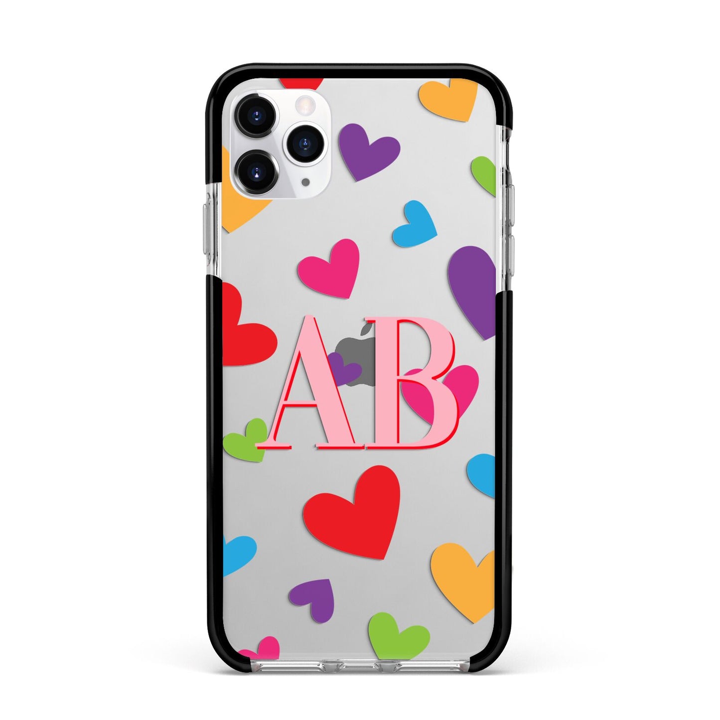 Contrast Initials Heart Print Apple iPhone 11 Pro Max in Silver with Black Impact Case