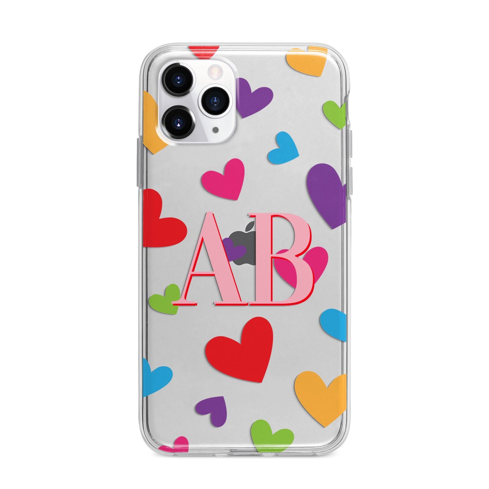 Contrast Initials Heart Print Apple iPhone 11 Pro Max in Silver with Bumper Case