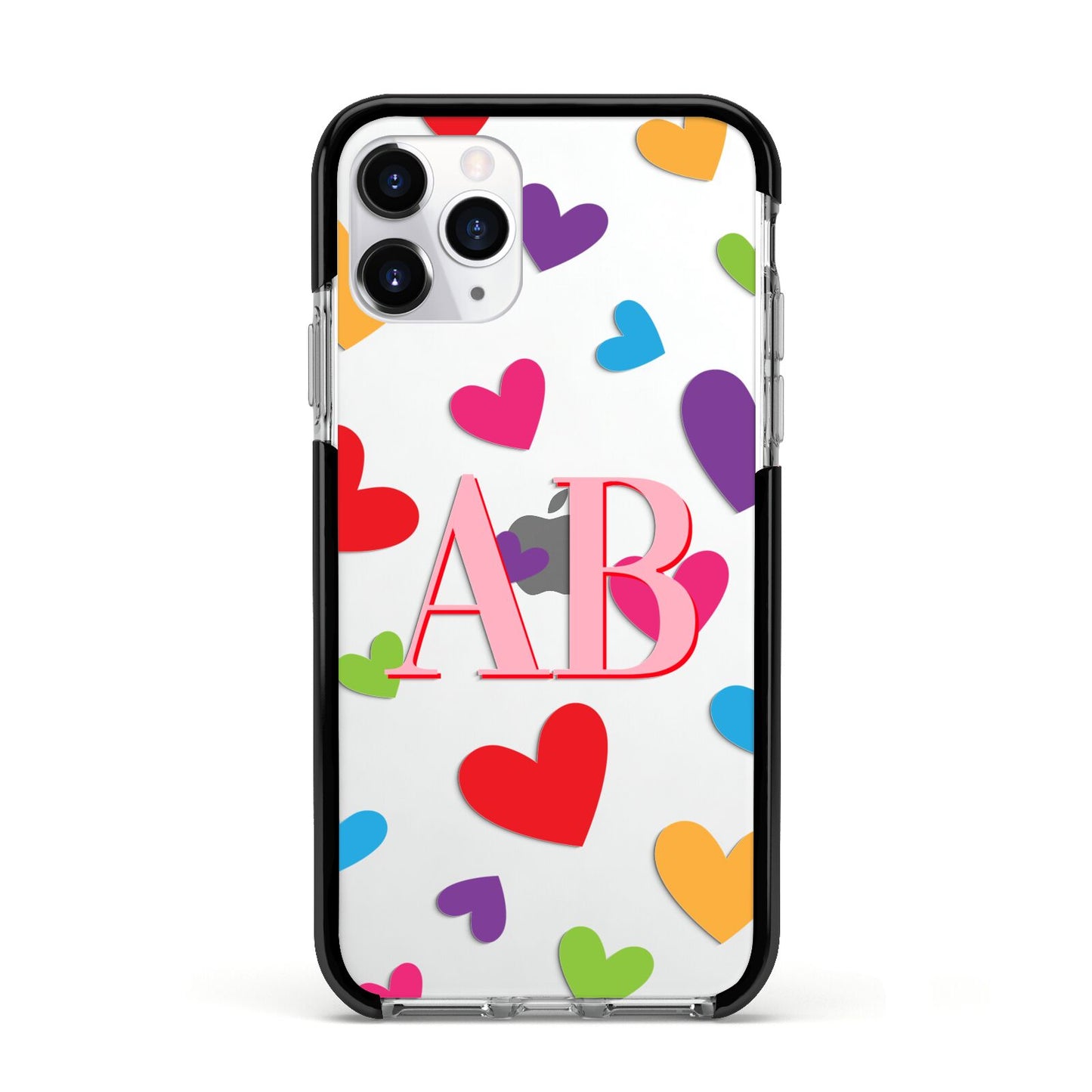 Contrast Initials Heart Print Apple iPhone 11 Pro in Silver with Black Impact Case