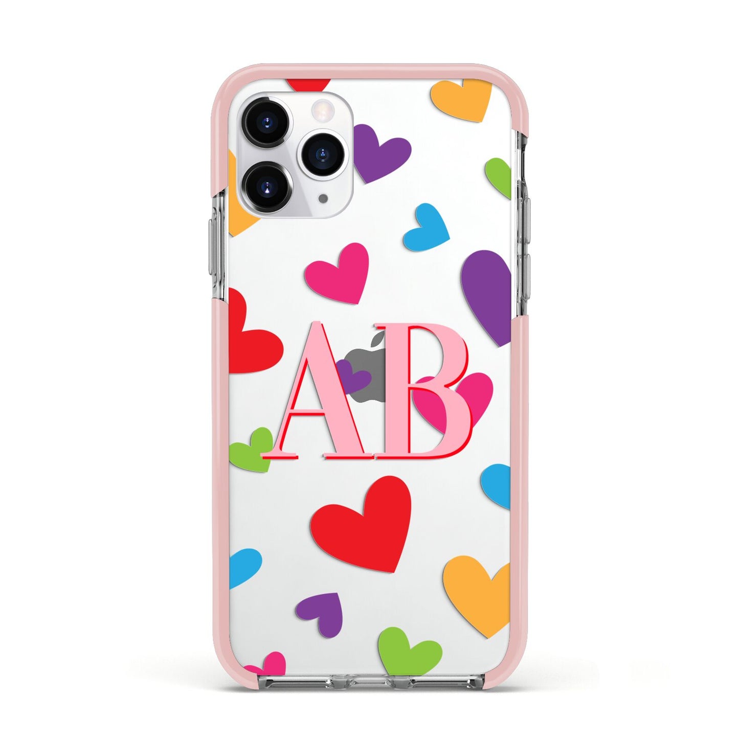 Contrast Initials Heart Print Apple iPhone 11 Pro in Silver with Pink Impact Case