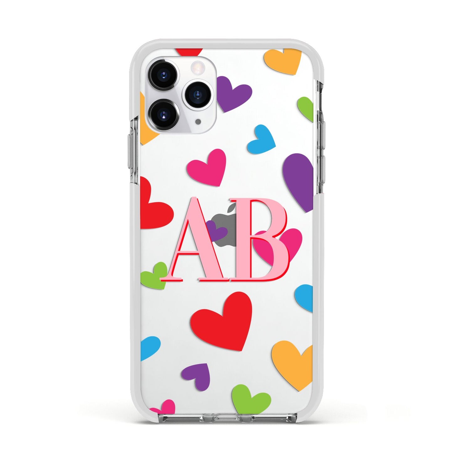 Contrast Initials Heart Print Apple iPhone 11 Pro in Silver with White Impact Case