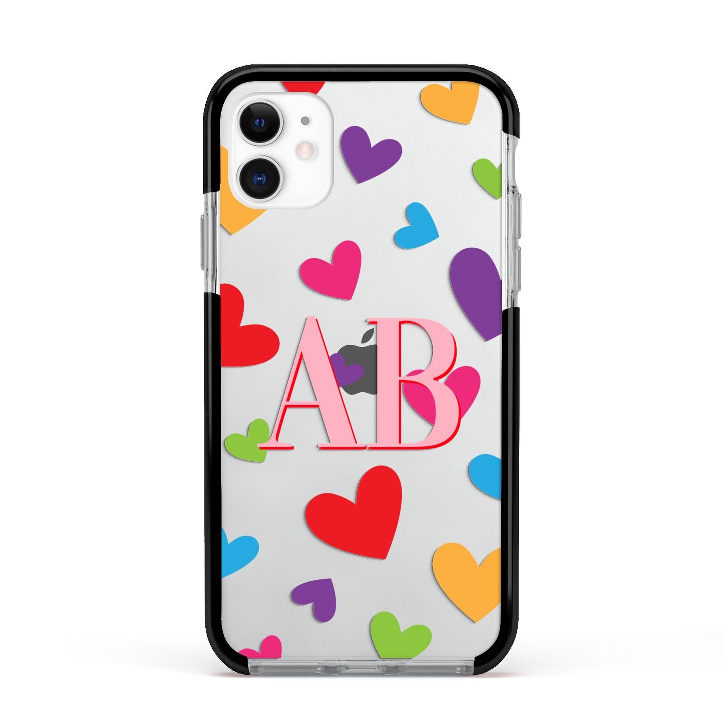 Contrast Initials Heart Print Apple iPhone 11 in White with Black Impact Case