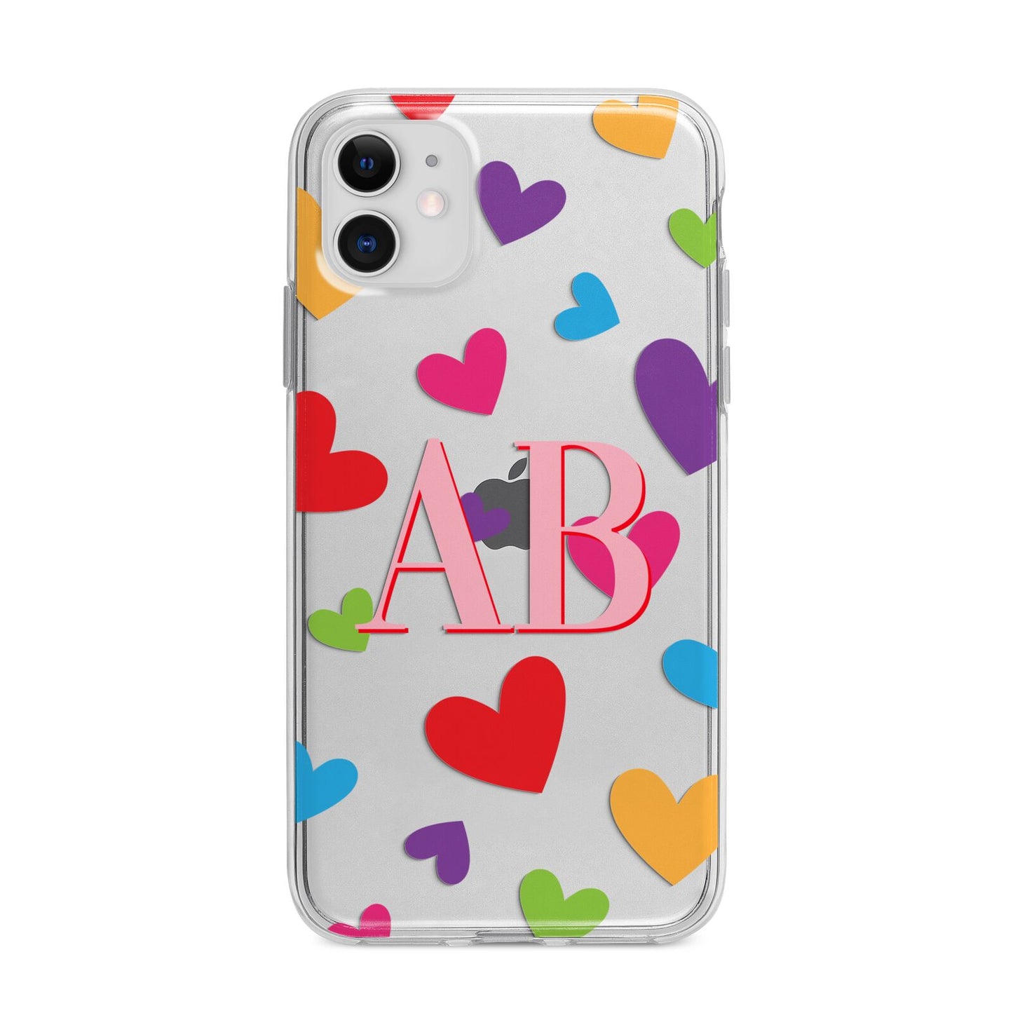 Contrast Initials Heart Print Apple iPhone 11 in White with Bumper Case