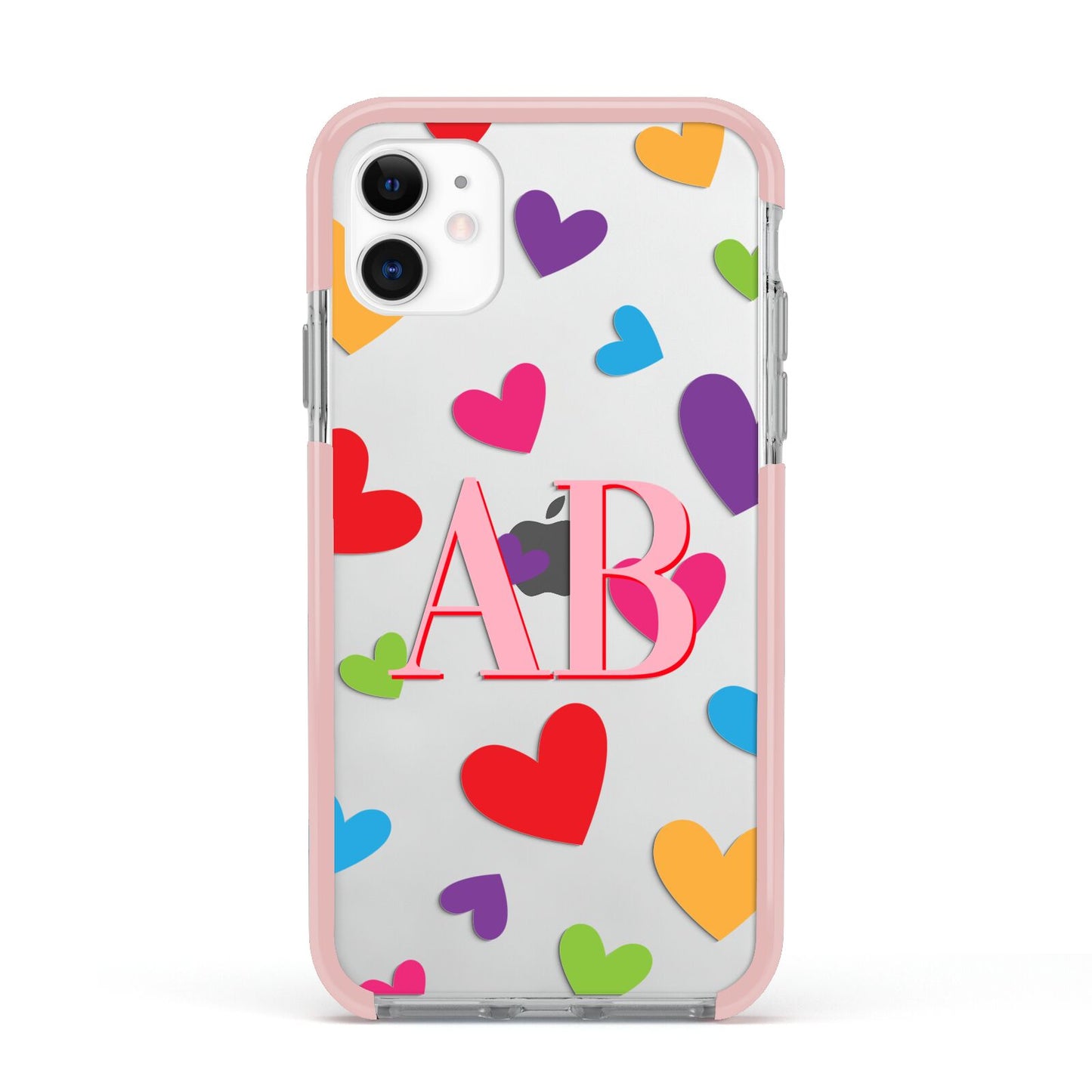 Contrast Initials Heart Print Apple iPhone 11 in White with Pink Impact Case