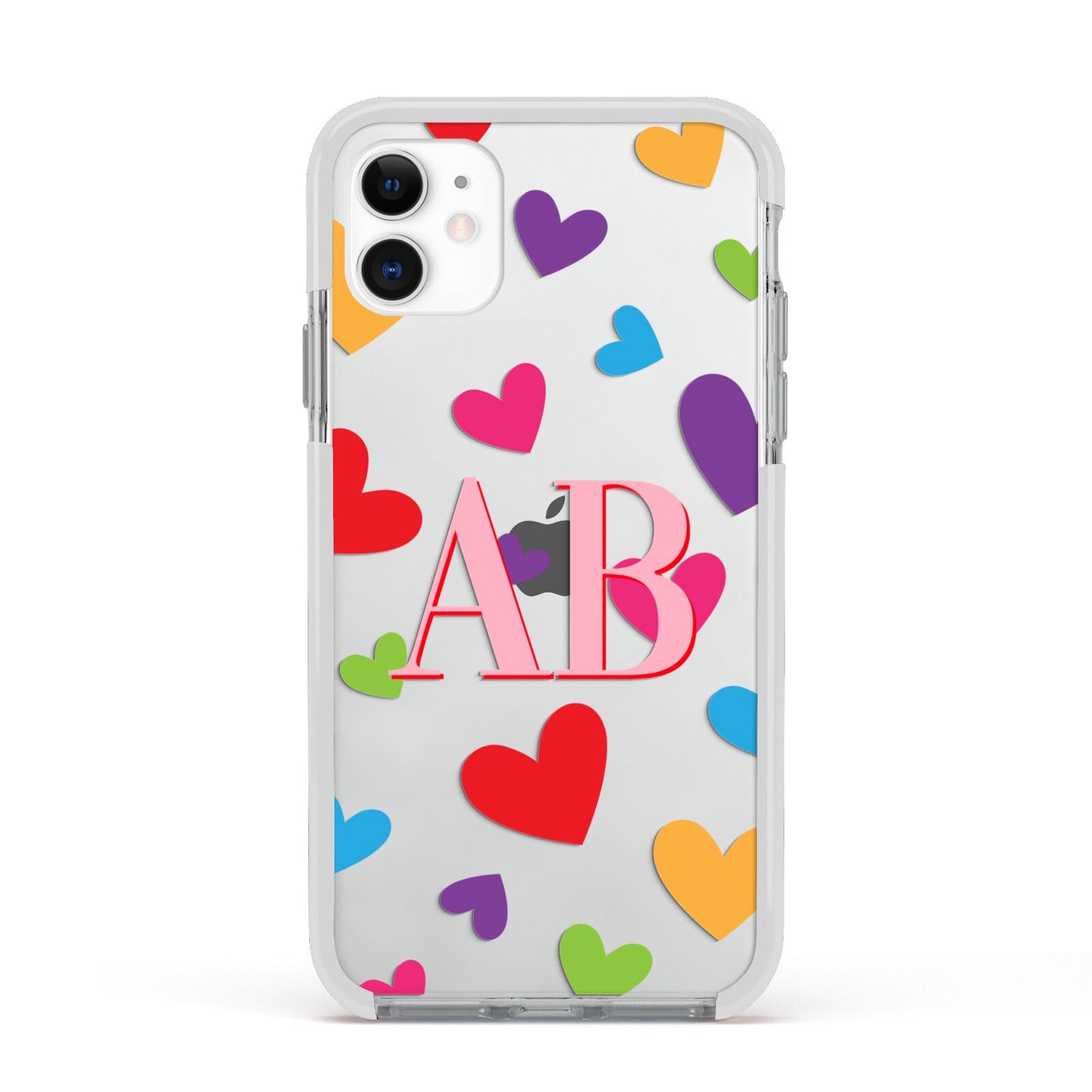 Contrast Initials Heart Print Apple iPhone 11 in White with White Impact Case