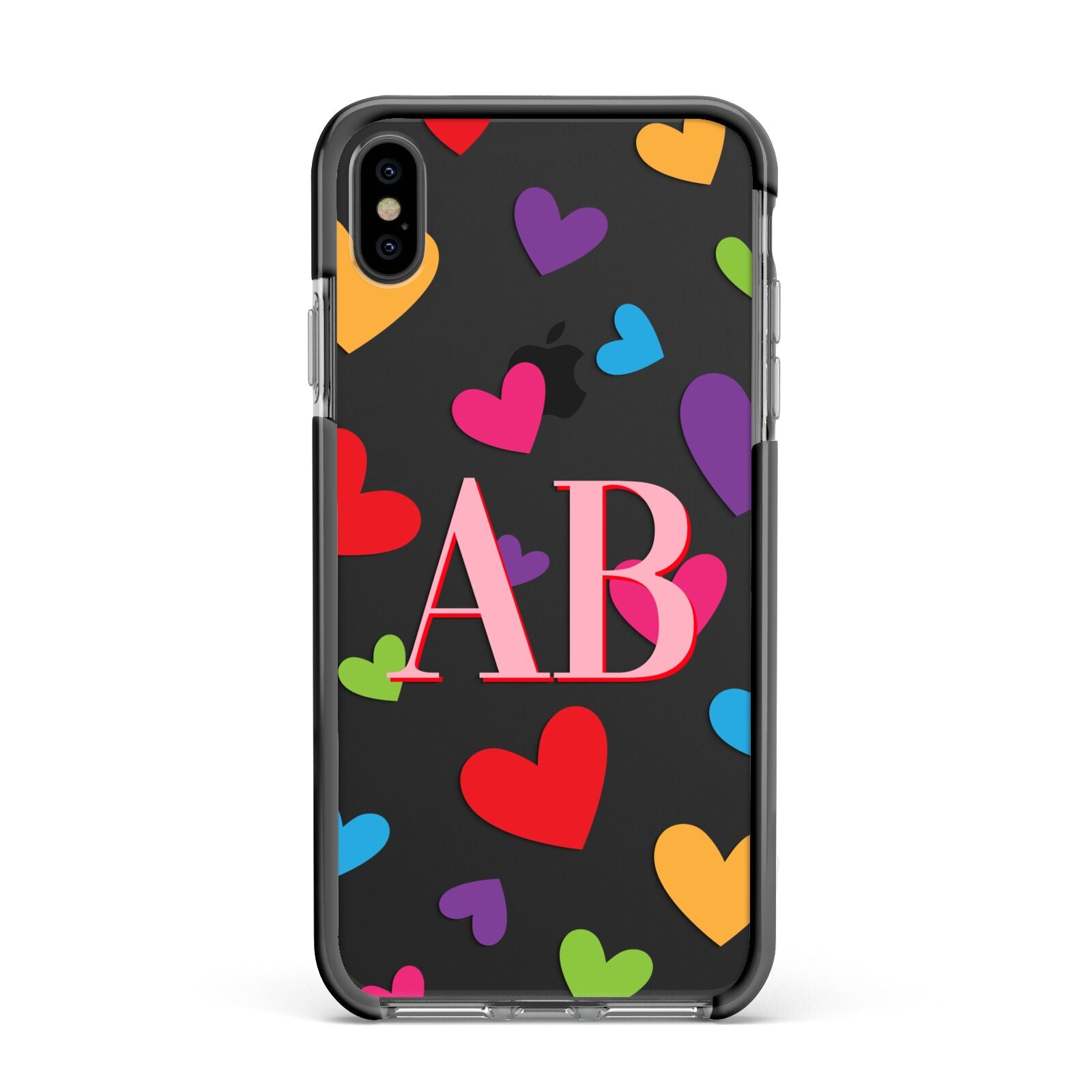 Contrast Initials Heart Print Apple iPhone Xs Max Impact Case Black Edge on Black Phone